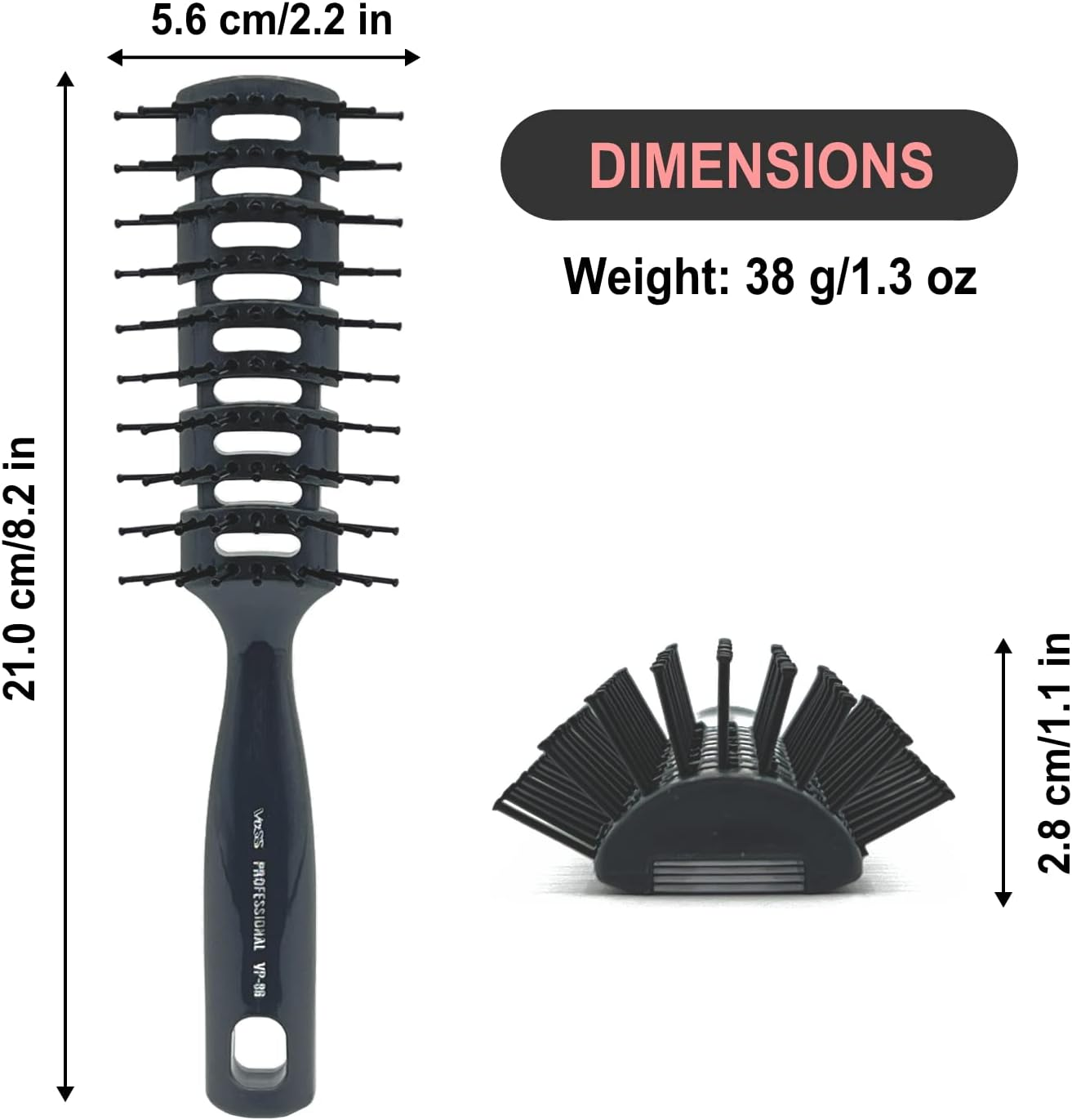 VESS Styling Ceramic Hair Brush 9-Row round Type, for Bow and Styling Made in Japan (VP-80 Gray) image number 2