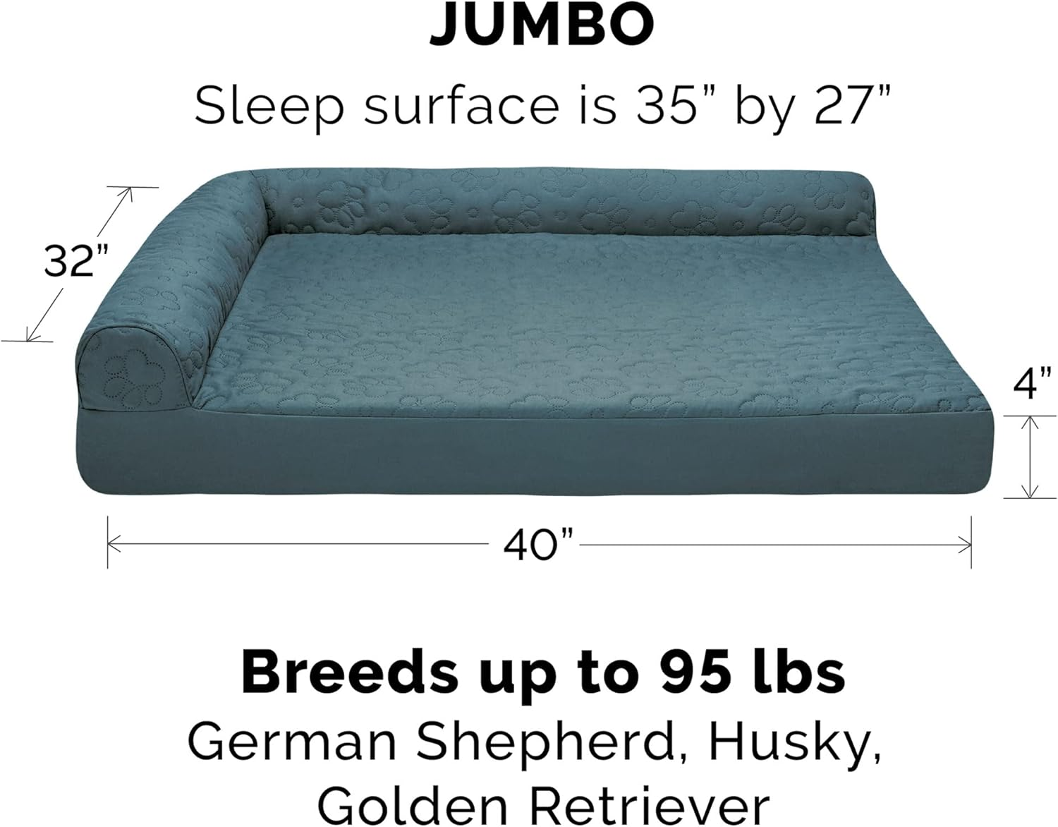 Furhaven Pinsonic Quilted Paw L Shaped Dog Bed Replacement Cover - Bluestone, Jumbo (X-Large)