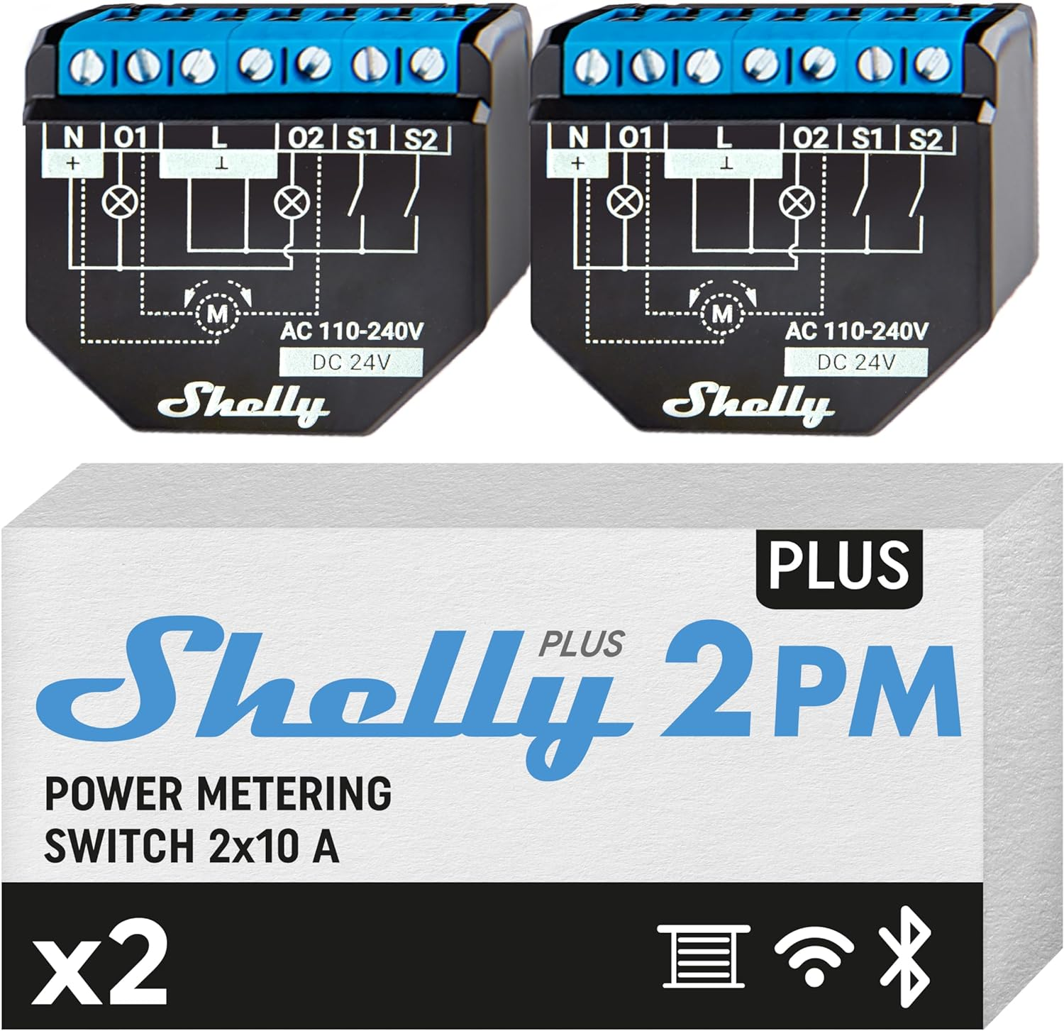Shelly plus 2PM | Wifi & Bluetooth 2 Channels Smart Relay Switch with Power Metering | Home Automation | Roller Shutters | Remote Control | Alexa & Google Home | Ios Android App (2 Pack) image number 4