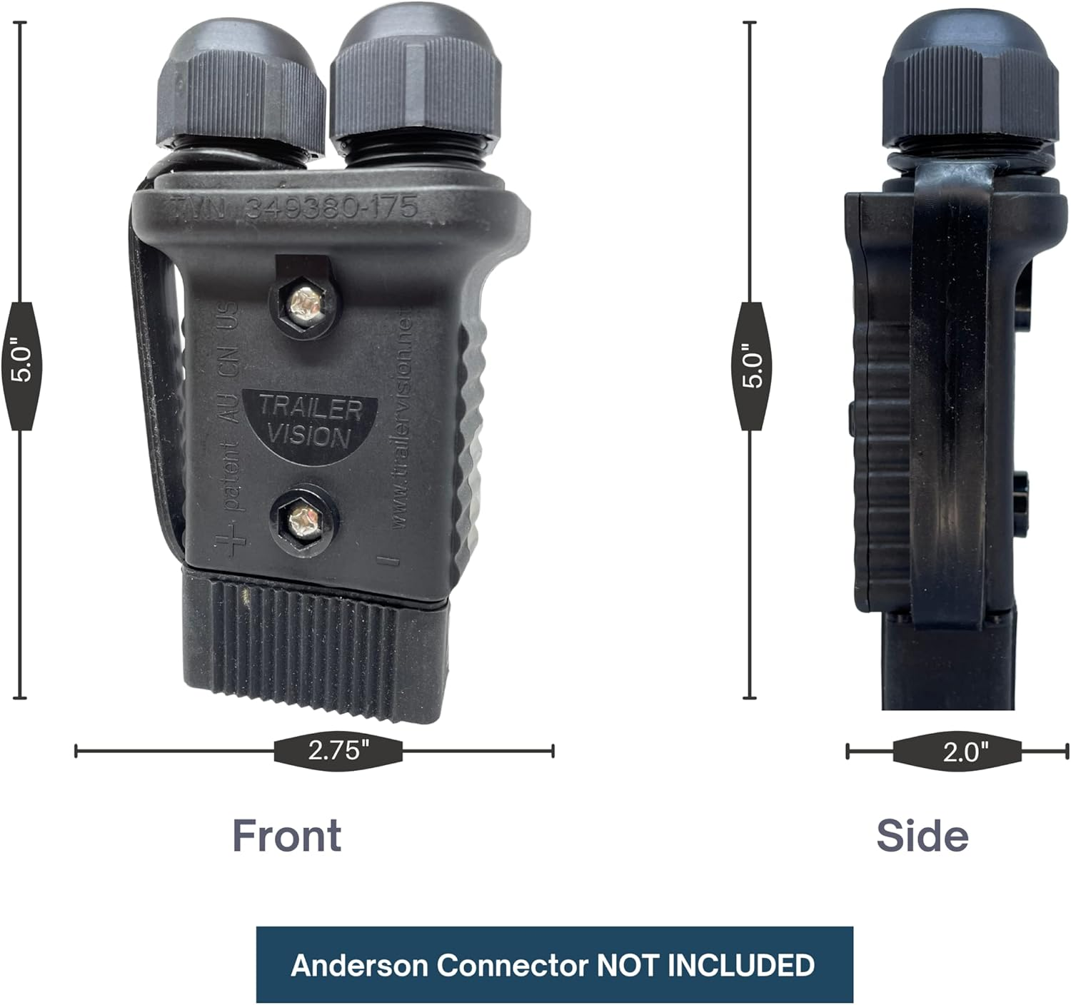 Trailer Vision 175A Anderson Connector Protective Covers - SB 175A Amp Dust Cover Assembly - UV Insulated Protection Compatible with Solar, Marine, Mobile, Industrial, Battery Boxes - 175AA Black