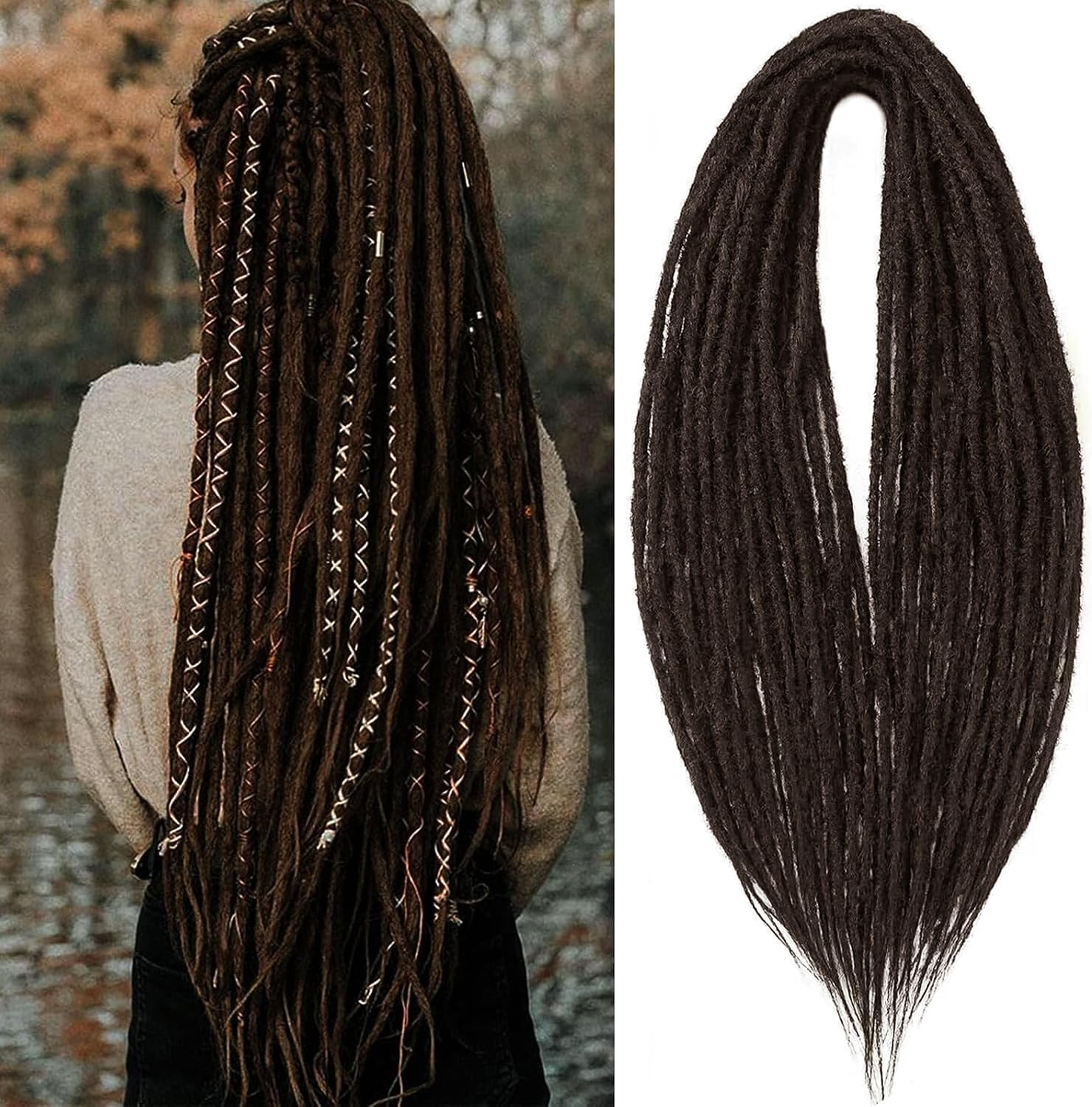 PORSMEER 24 Inch Dreadlocks Extensions 10 Strands Handmade Dreadlock Crochet Hair Braids Synthetic 0.6 Cm Hippie Straight Double Ended Dreads Goddess Locs Crochet Hair for Women (4#, Double-Ended) image number 5