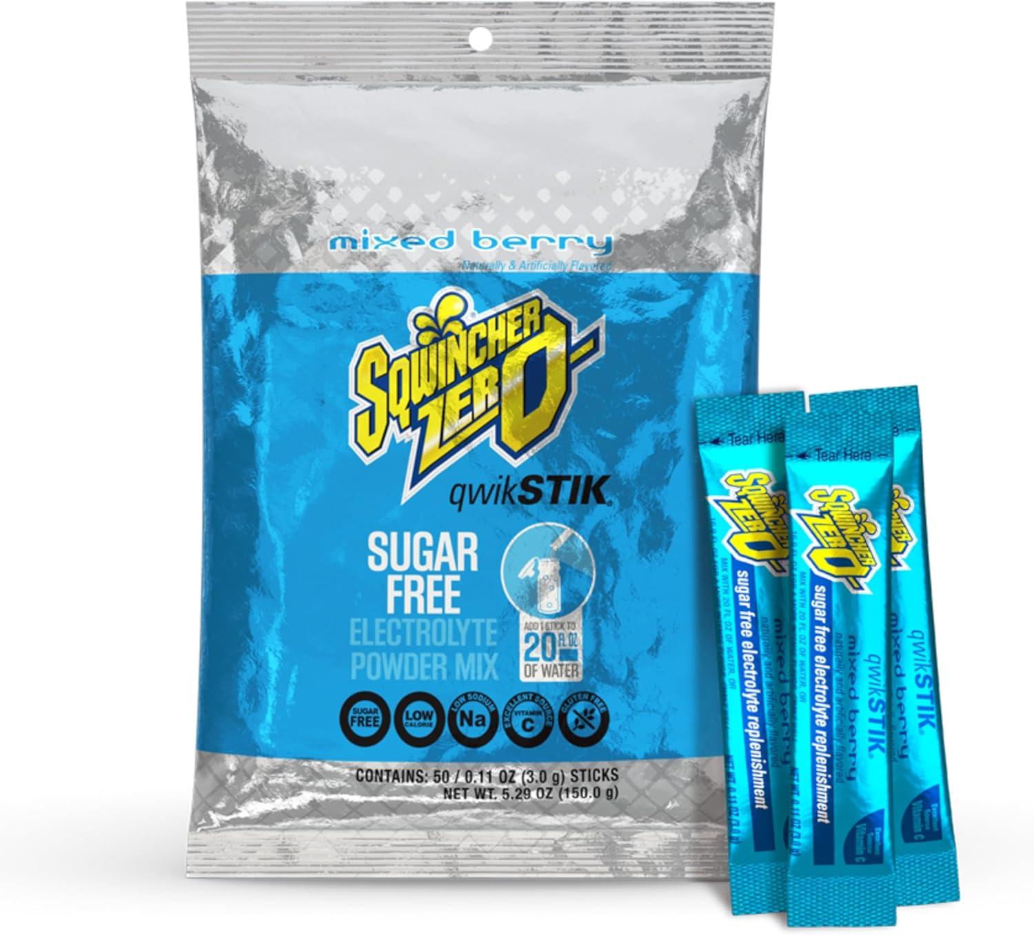 Sqwincher ZERO Qwik Stik - Sugar Free Electrolyte Powdered Beverage Mix, Mixed Berry (Pack of 50) image number 6