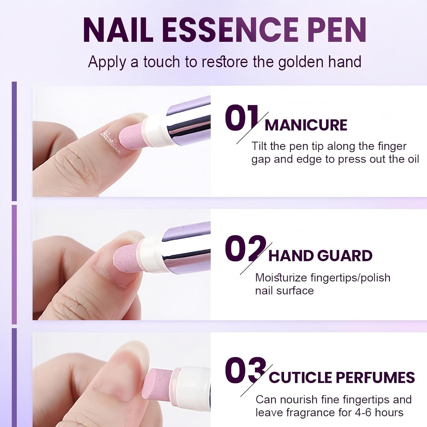 3-In-1 Nail Care Pen Tools Manicure Kit Nail Tech Supplies Cuticle Oil Pen for Dry Damaged Nails Moisturize Strengthen Brighten Nails Care image number 2