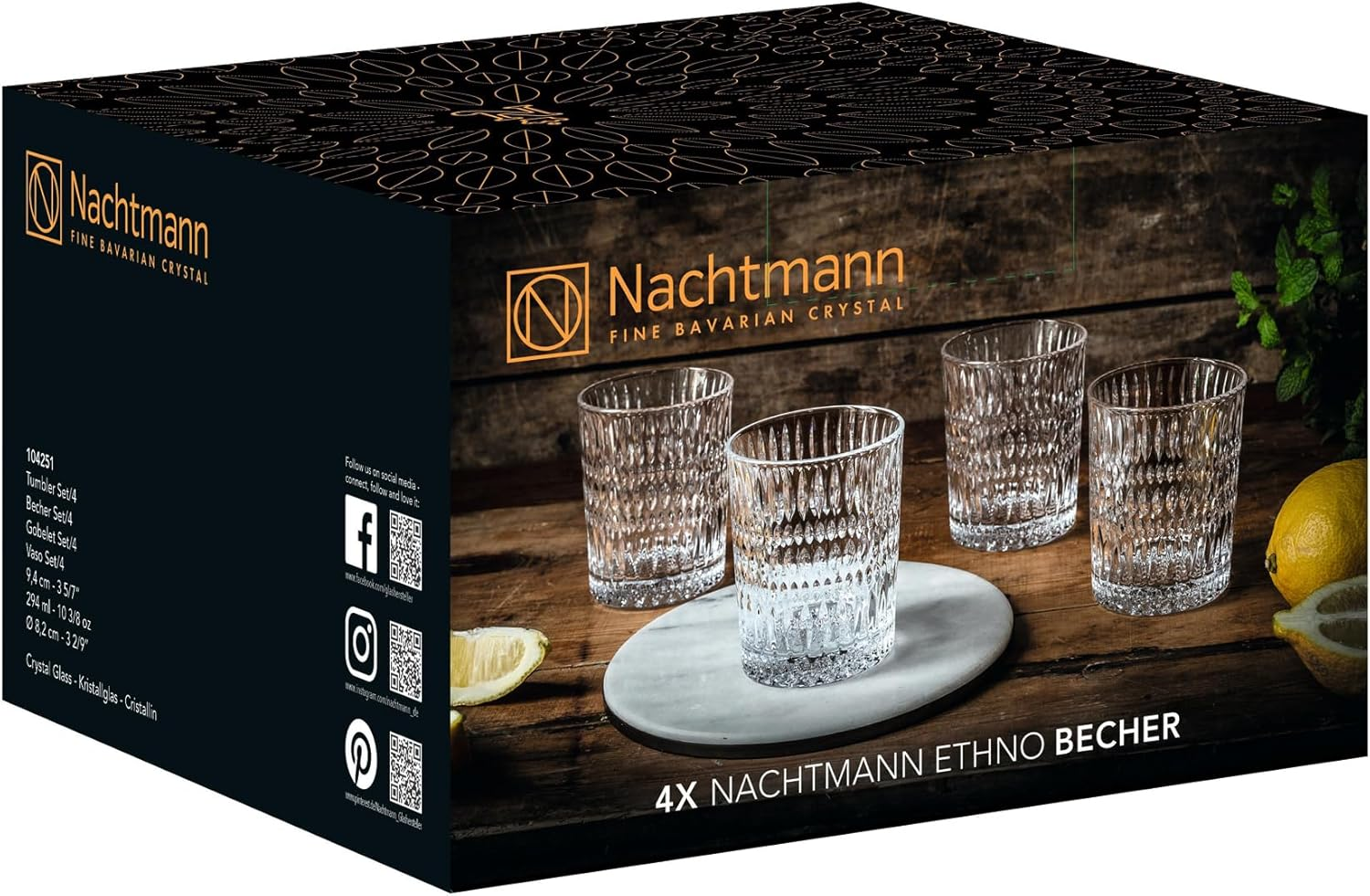 Nachtmann Ethno Whisky Tumbler, Clear &ndash; Luxurious Crystal Glass for Whisky & Cocktails &ndash; Machine-Made Drinkware with Eye-Catching Modern Design &ndash; 304 Ml Capacity (Pack of 4) image number 1