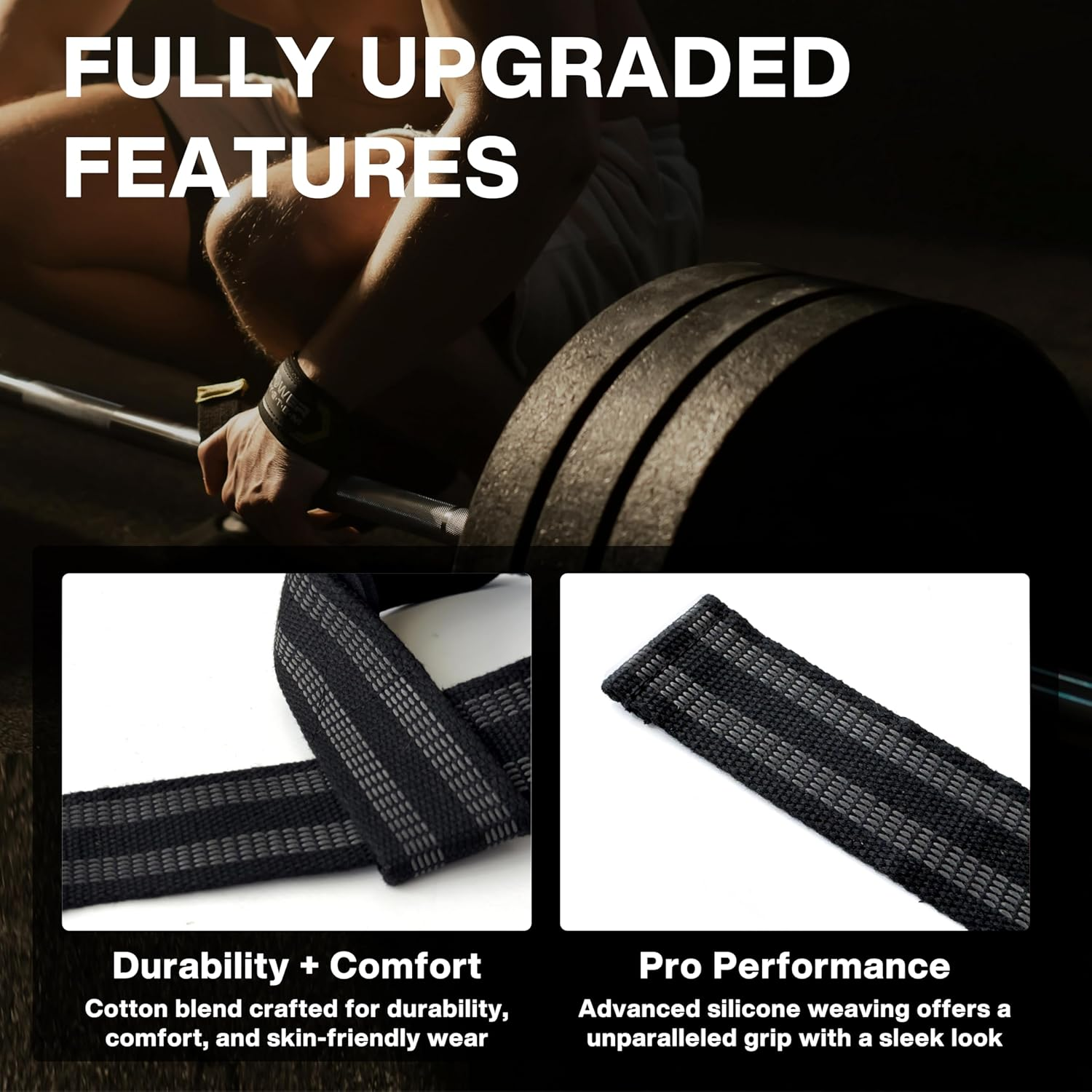 METEOR Pro Weightlifting Straps with Silicone Weave for Maximum Grip (Pair), 60Cm Heavy-Duty Padded Lifting Straps for Powerlifting, Deadlifts, and Heavy Workouts