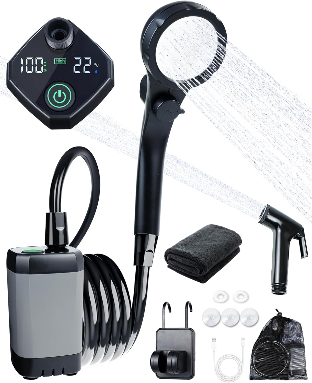 Beviliu Portable Shower, 6000Mah Rechargeable Portable Shower for Camping with USB Cable Outdoor Shower Portable Shower Head, Car Camping Gear, Pet Bathing Dog Shower, Portable Camping Shower image number 1