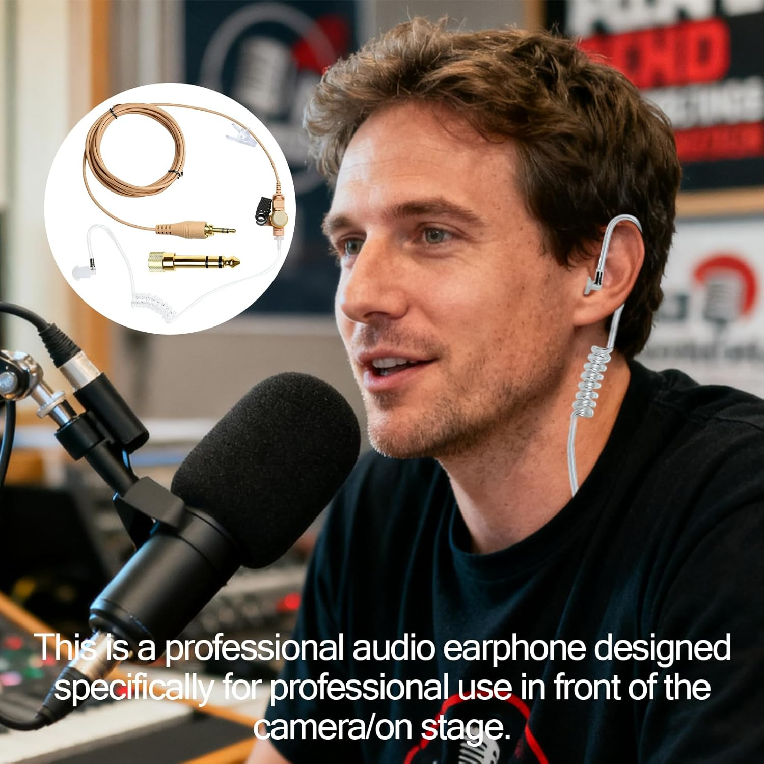 Pdflie 3.5Mm IFB Kit Earpiece Broadcast Communication Headset Anchor Broadcaster In-Ear Professional Earset with 1/4" Connector for Iphone Android Telex Lecstronics Clear-Com Comrex (Flesh Skin) image number 2