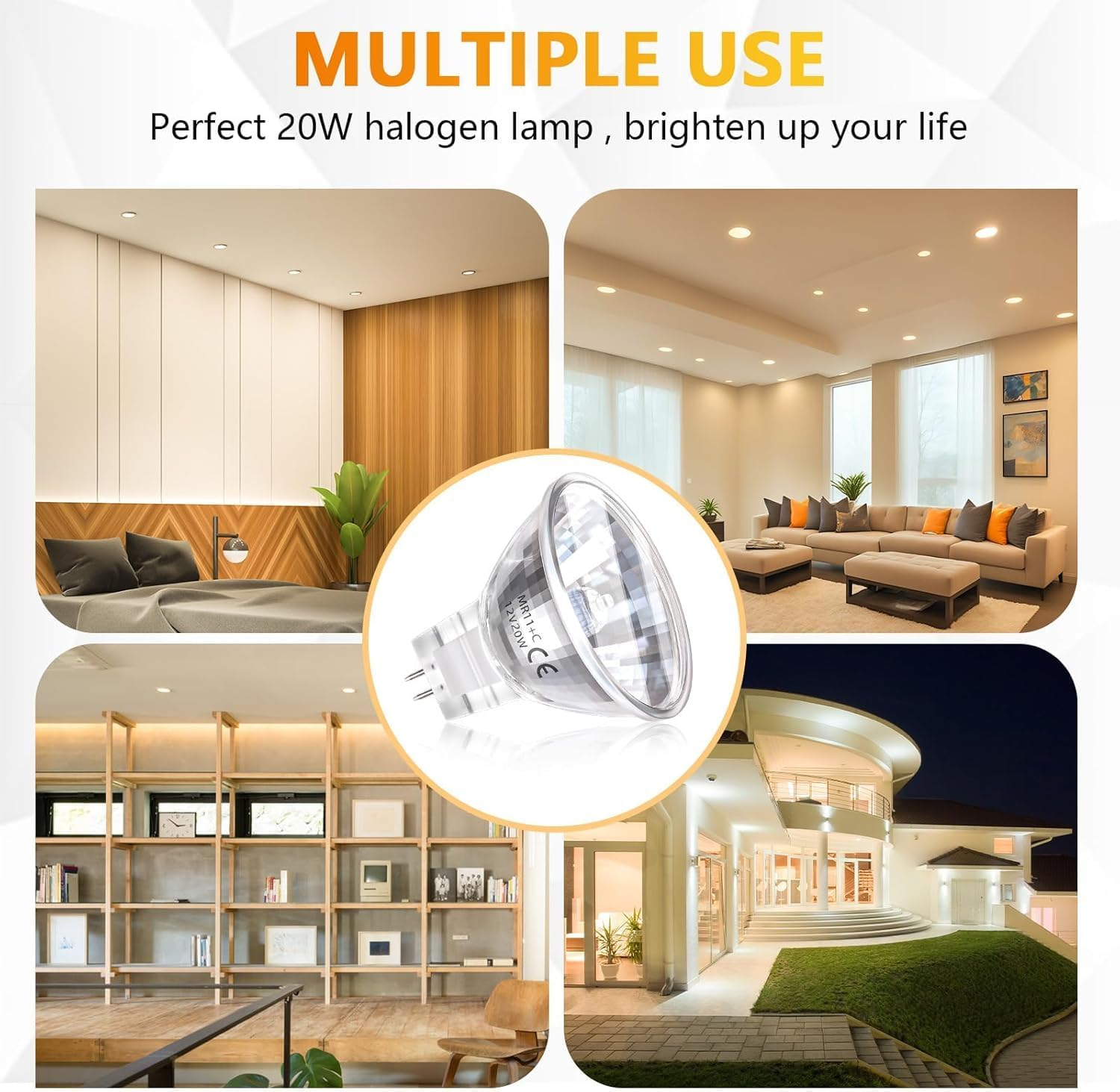 Bonlux 20W MR11 GU4 12V Halogen Light Bulb 35Mm Diameter Mirror Reflector and Protective Cover (8 Pack, Warm Light 2800K) image number 3