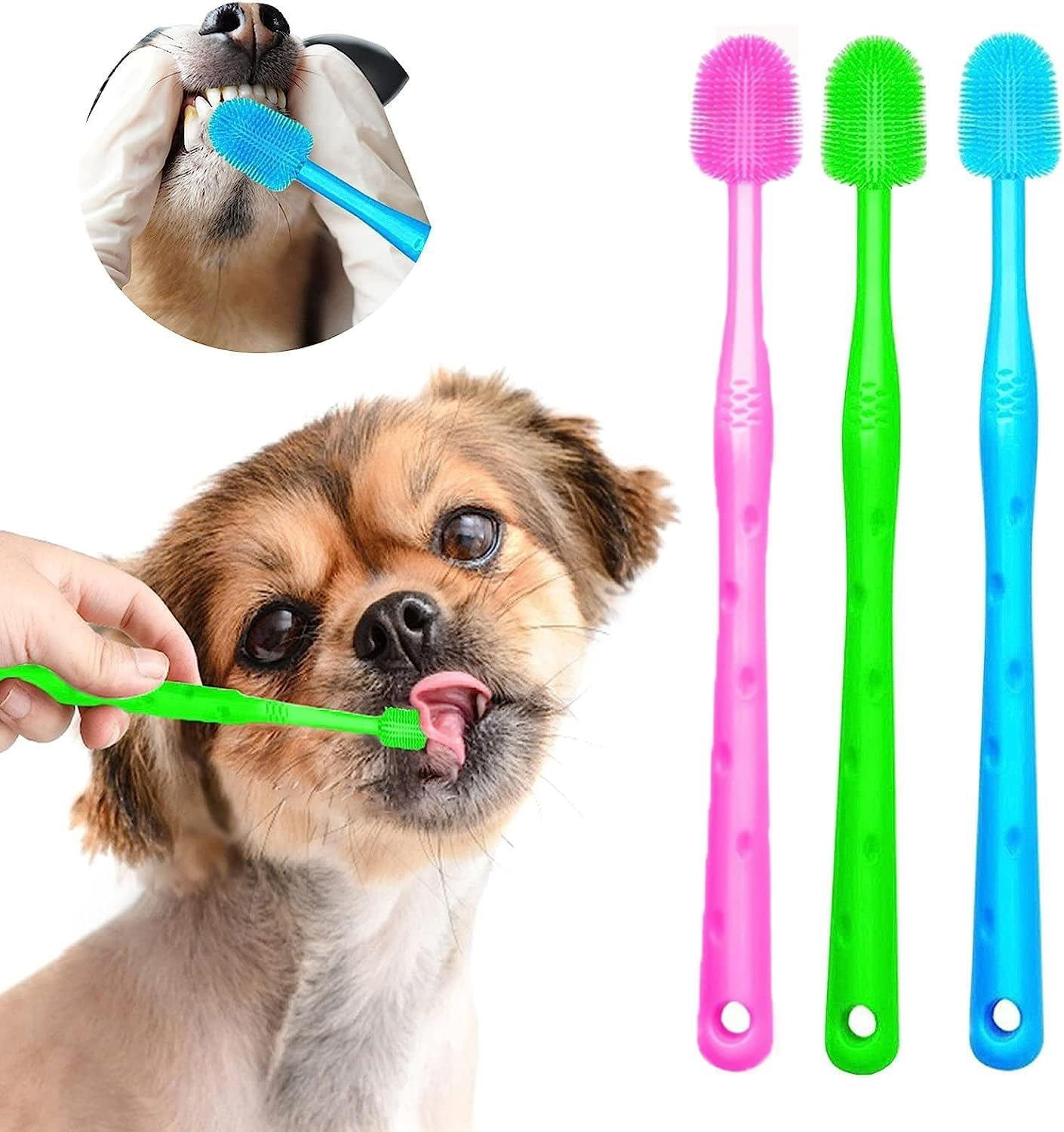 Soft 360-Degree Toothbrush for Small Pets - 3Pcs Dog and Cat Dental Care, Silicone Bristles image number 4