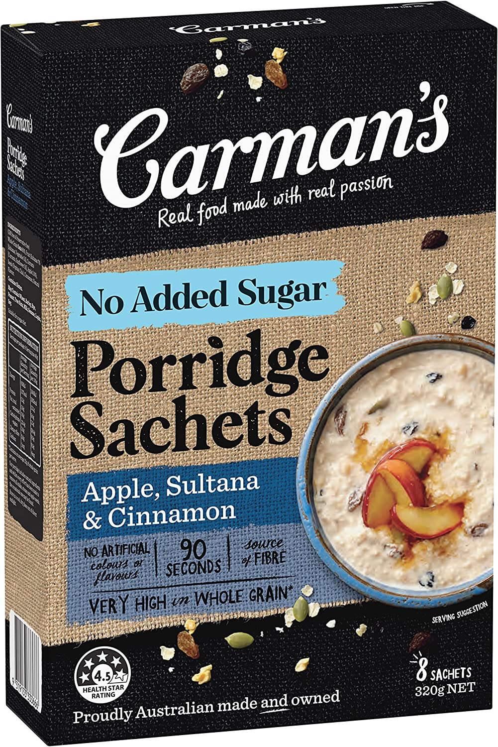 Carman'S Gourmet Porridge Sachets Apple, Sultana & Cinnamon, 8-Pack (320G) image number 3