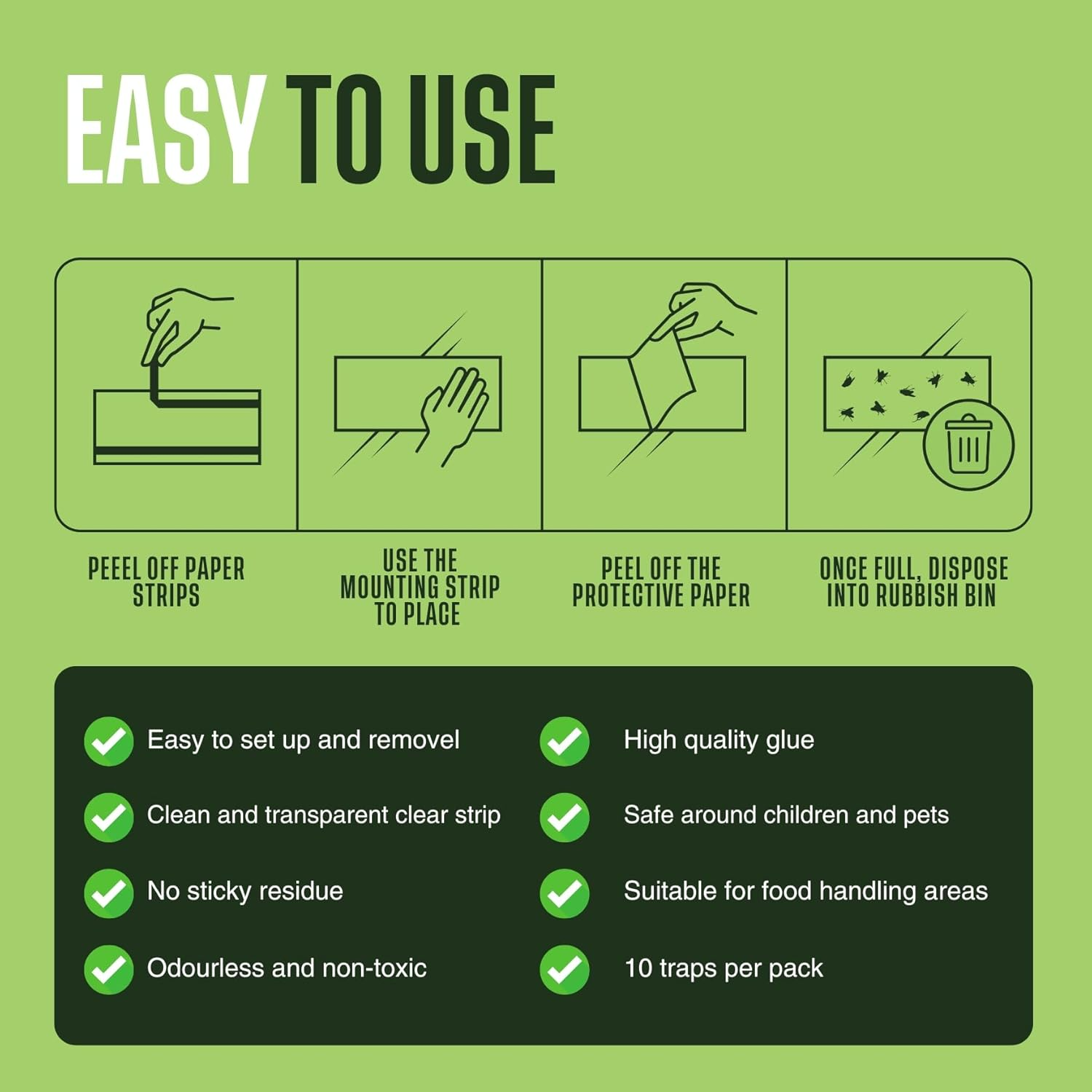 Fly Traps Stickers for Indoor Window, 10 Pack, Traps All Common Flying Insects, Eco Friendly, Poison Free Ready to Use, Bait Free, Non-Toxic & Odourless, No Sticky Residue on Windows, Waterproof image number 4