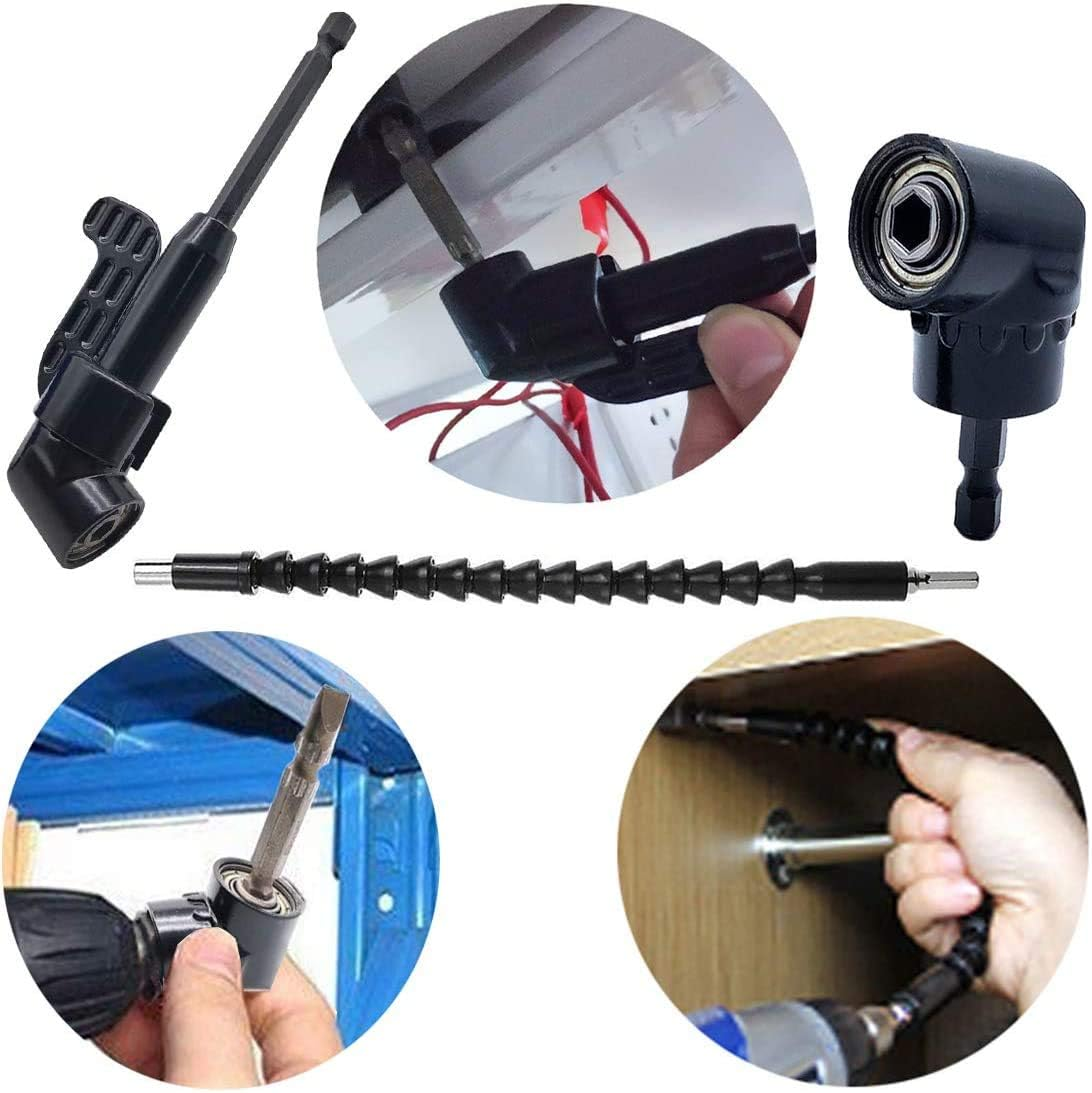 QISF 2Pcs Black 105 Degree 1/4 Inch Right Angle Drill Adapter Hex Shank Screwdriver Angled Bit Holder Extension Power Drill Tool + 1/4 Inch Hexagon Flexible Screwdriver & Drill Extension Soft Shaft image number 3