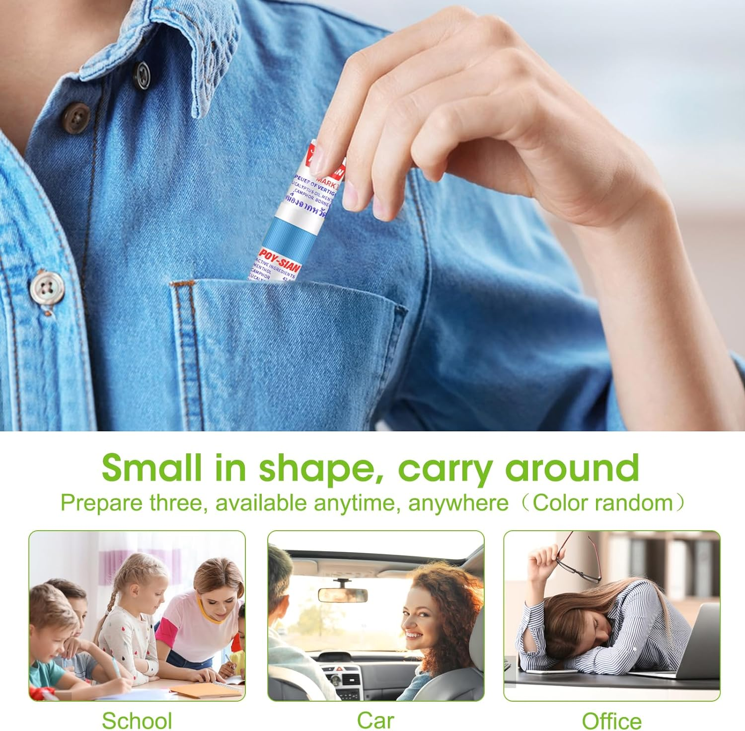 MQ 3 Pack 2-In-1 Nasal Inhaler, Menthol, Camphor, Eucalyptus Oil, Borneol, Cold, Vertigo, Fatigue, Heatstroke, Mosquito Bites image number 1