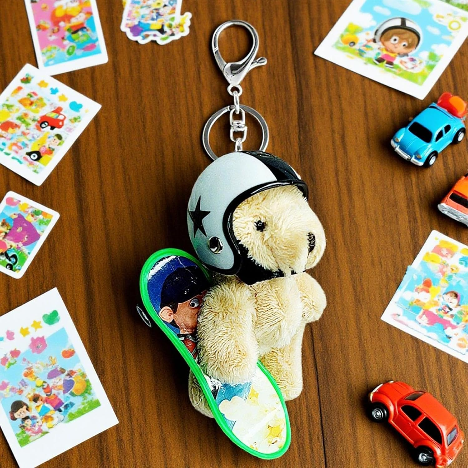 Yorajuy Bear Charm, Helmeted Bear Plush Keychains for Backpacks, Animal Keyring, Key Chain for Schoolbag Travel Wallet Purse Women Backpack image number 6