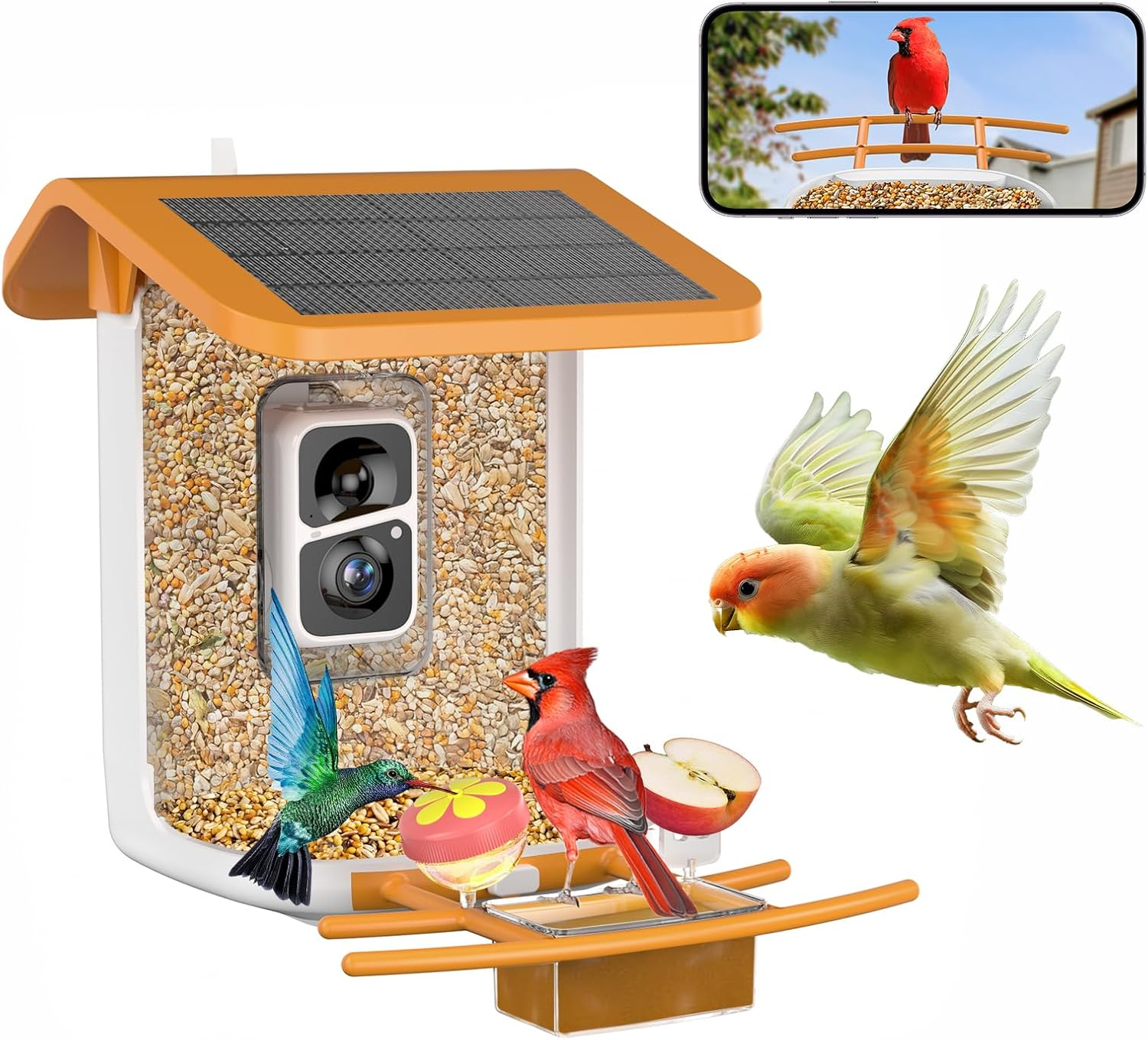 Bird Feeder with Camera - Identifies 11,000+ Bird Species, Full Color & Infrared Night Vision, Solar Powered, Auto Video Capture & Instant Alerts, IP65 Waterproof, 1.8L Large Capacity,White image number 5
