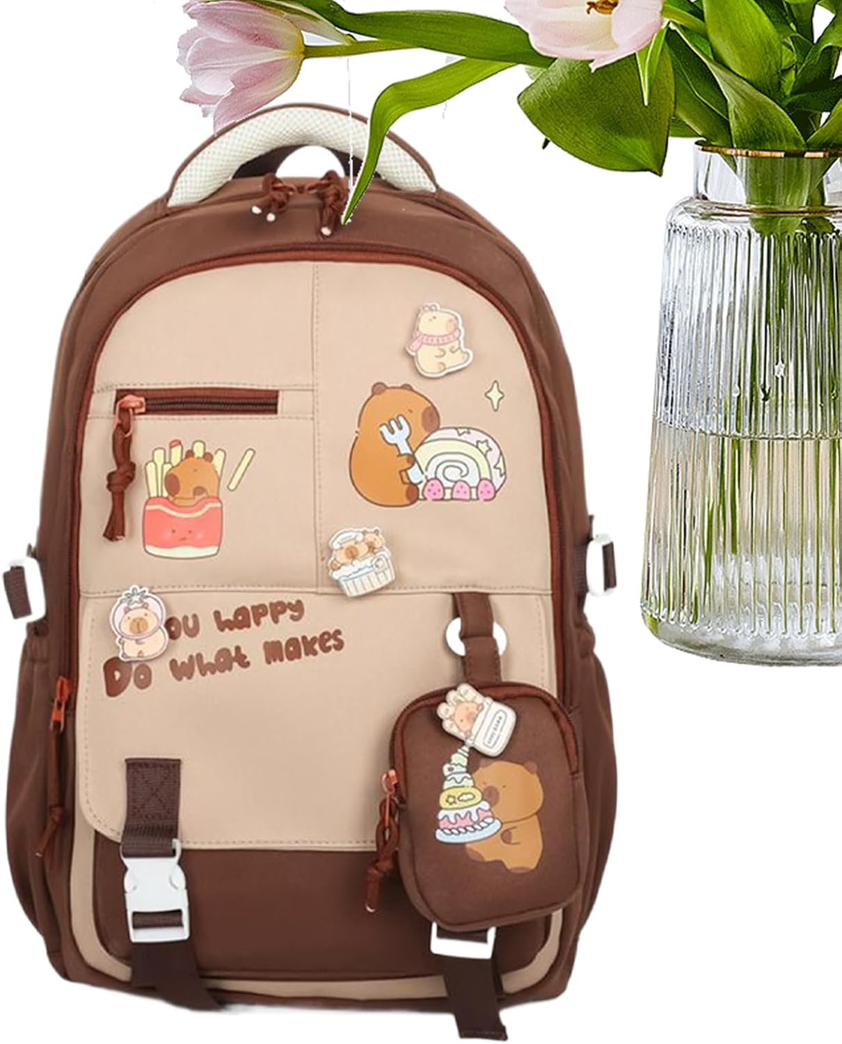 Gupcaqosjw Capybara Backpack for Girls - Cute Cartoon Kids Travel Back Pack for Girls,Stylish Schoolbag with Adjustable Straps for School Travel Outing Beach Weekend Trip