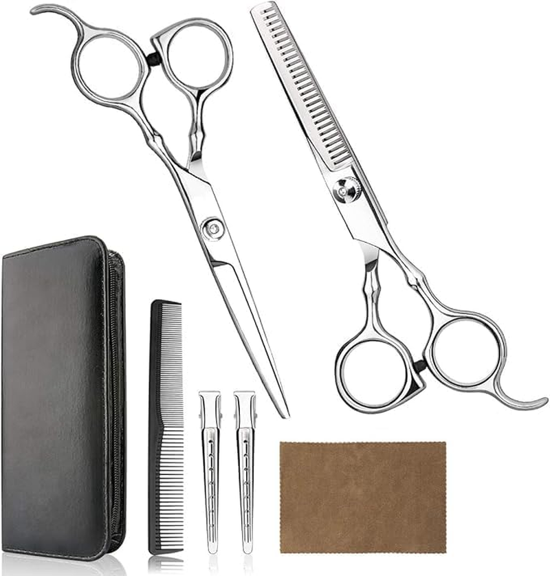Professional Home Hair Cutting Kit - Quality Home Haircutting Scissors Barber/Salon/Home Thinning Shears Kit with Comb and Case for Men and Women
