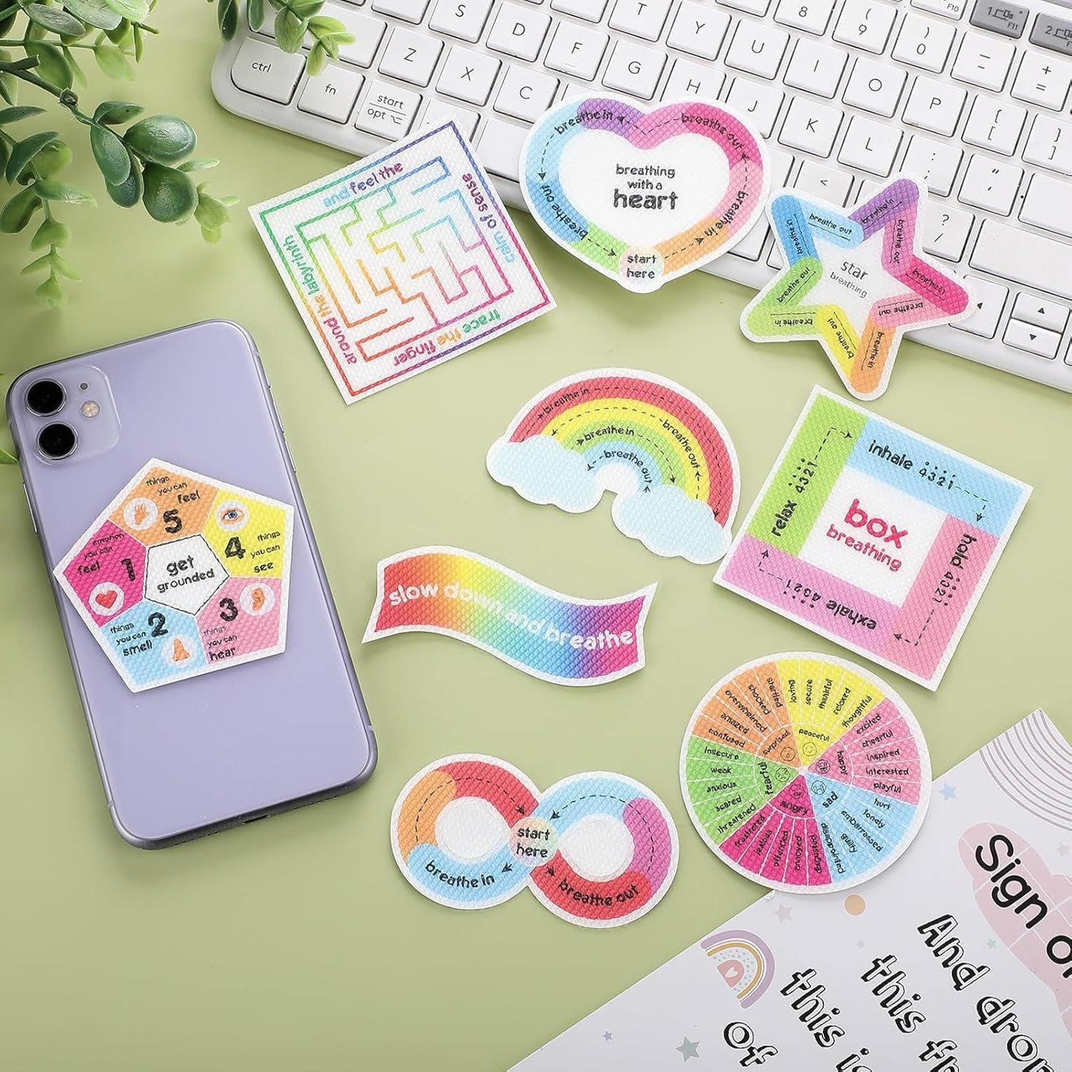 Sensory Stickers - Sensory Adhesives - Creative Rainbow Waterproof Rough Textured Calming Stickers for Phone Water Bottle Desk School Zalhin image number 3
