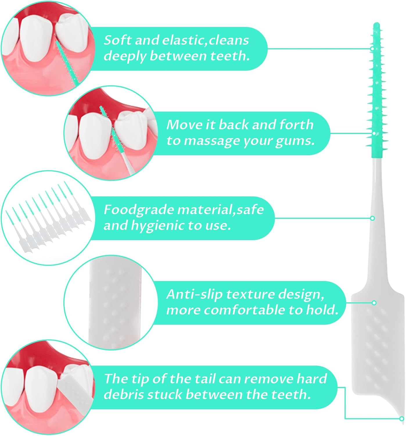 300 Pcs Dual-Use Interdental Brushes Disposable Dental Picks Soft Silicone Interdental Brush Premium Dental Floss Picks for Adults Teeth Health Cleaning Tools (Green) image number 4