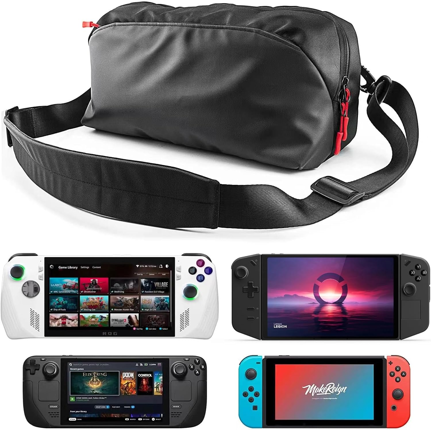 T Tersely Carrying Case for ROG Xbox Ally X/PS Portal/Legion Go/Steam Deck/Asus ROG Ally/Switch Oled/Switch 2 Handheld & Accessories - Multi-Pocket Storage Bag for Console, AC Adapter, Dock Station image number 5