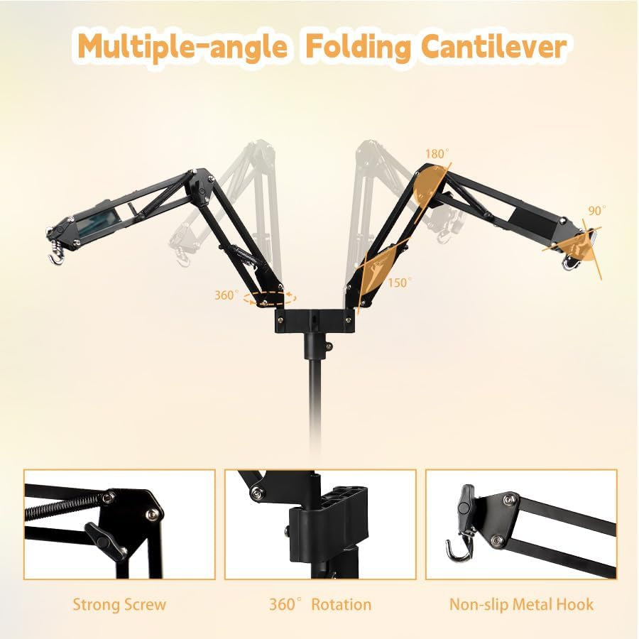 Dual Reptile Lamp Stand, Grow Light Stand with Two Flexible Brackets, Heat Lamp Metal Bracket Floor Light Holder and Light Fixture for Reptile Terrarium image number 3