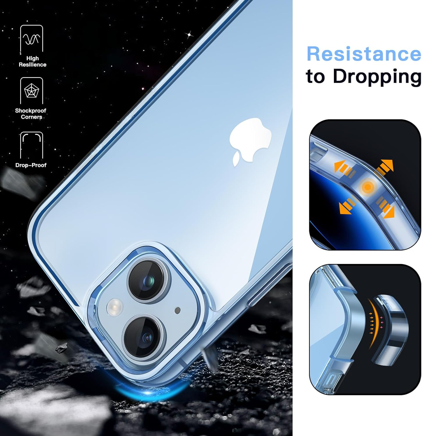 Jetech Case for Iphone 14 plus 6.7-Inch, Non-Yellowing Shockproof Phone Bumper Cover, Anti-Scratch Clear Back (Sierra Blue) - Black image number 4