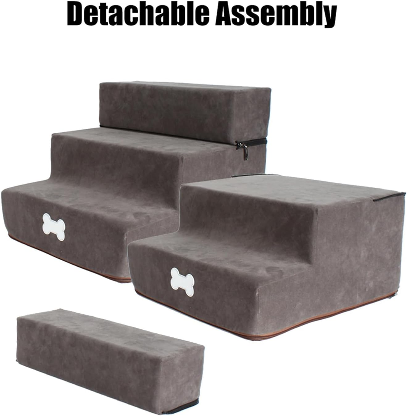 Cat Stairs for Old Cats - Pet Stairs, Steps for Dogs to Get on Bed, Soft Non-Slip Cat Steps with Foldable 3 Ladders, High-Density Foam Pet Stairs for Puppies, Kittens, Old Dogs Borato - Dark Brown Trumpet Three Layers image number 6