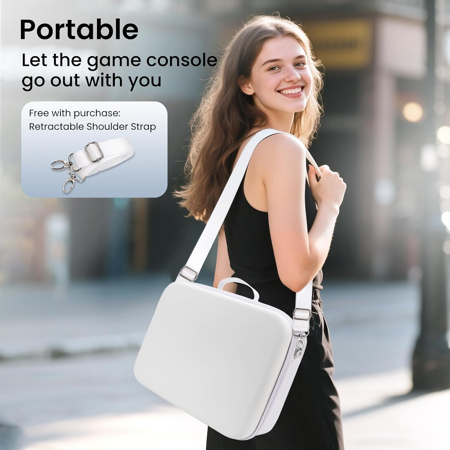 Carrying Case for Switch 2 [White] &ndash; Large Capacity Travel Storage Bag, Compatible with 2025 Switch Model, Shockproof Waterproof EVA Hard Shell, Lightweight with Handle Strap for Console & Accessories image number 3