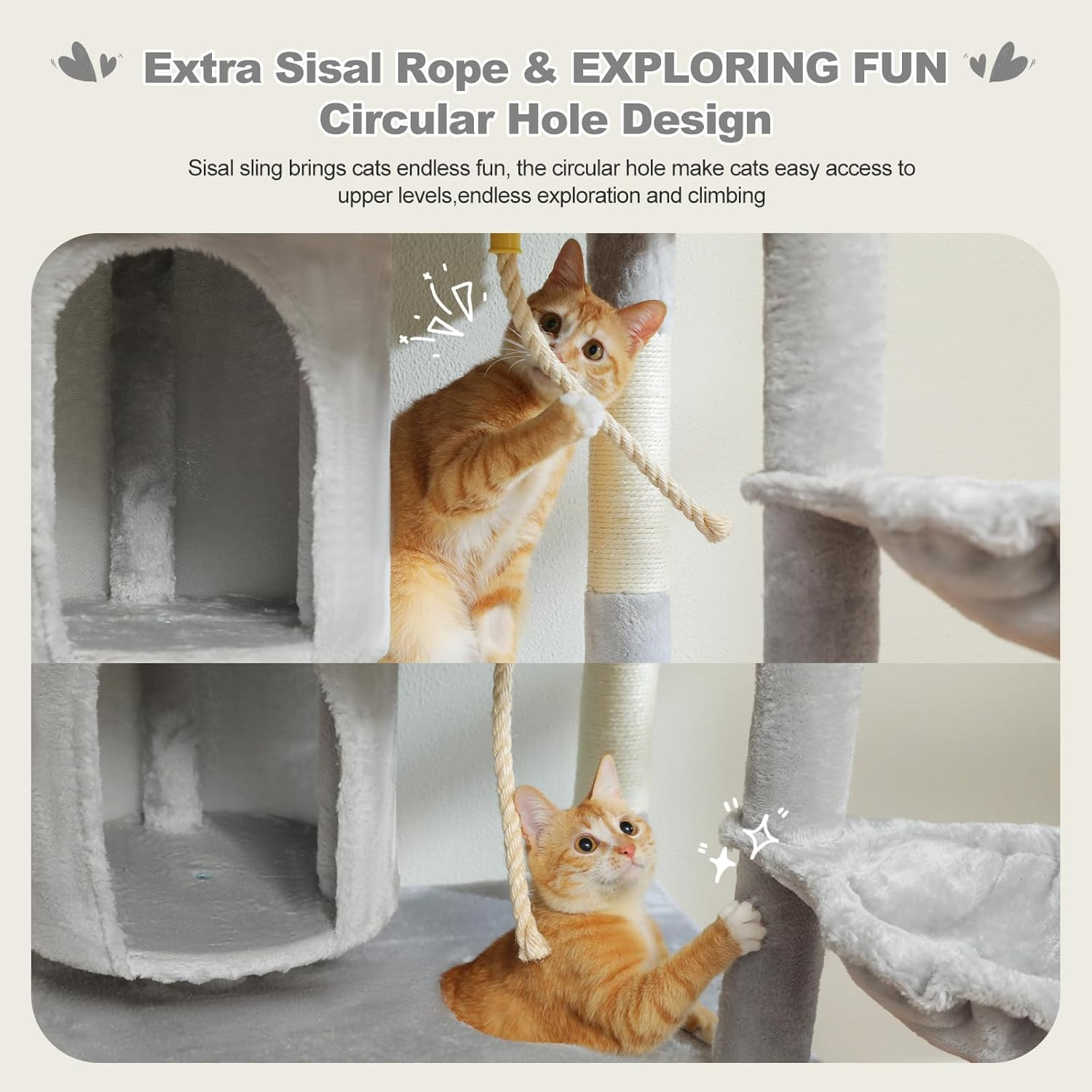 PAWZ Road 161Cm Large Cat Tree, Multi-Level Cat Tower with 2 Luxury Condos, 2 Cozy Perches and Hammock Grey