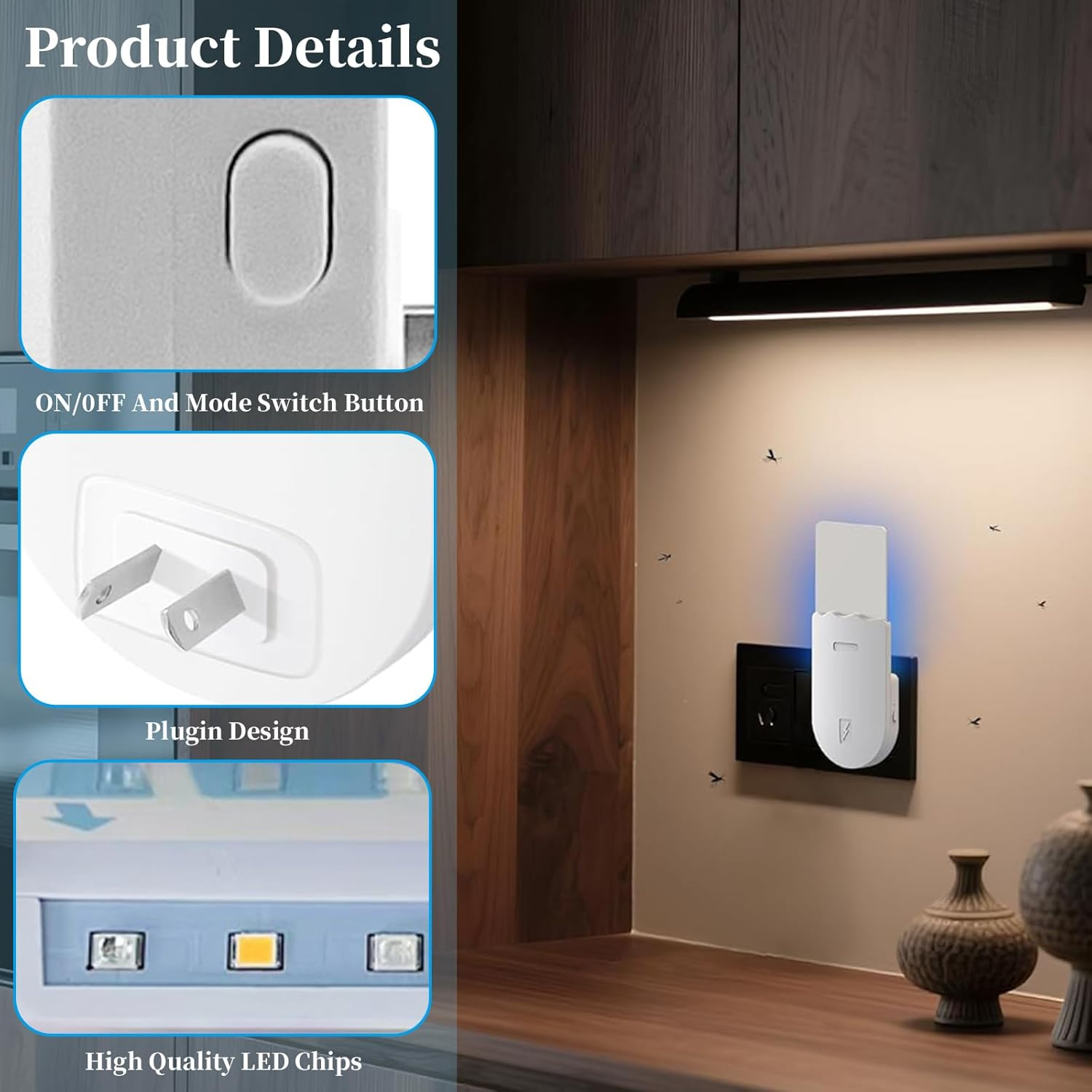 2 Flying Insect Trap Bases & 10 Sticky Glue Cards, Plug-In Fruit Fly Traps Effective for Gnats, Moths, Mosquitoes, Flies, Indoor Insect Trap with Night Light for Kitchen, Bathroom, Bedroom (Black) image number 6