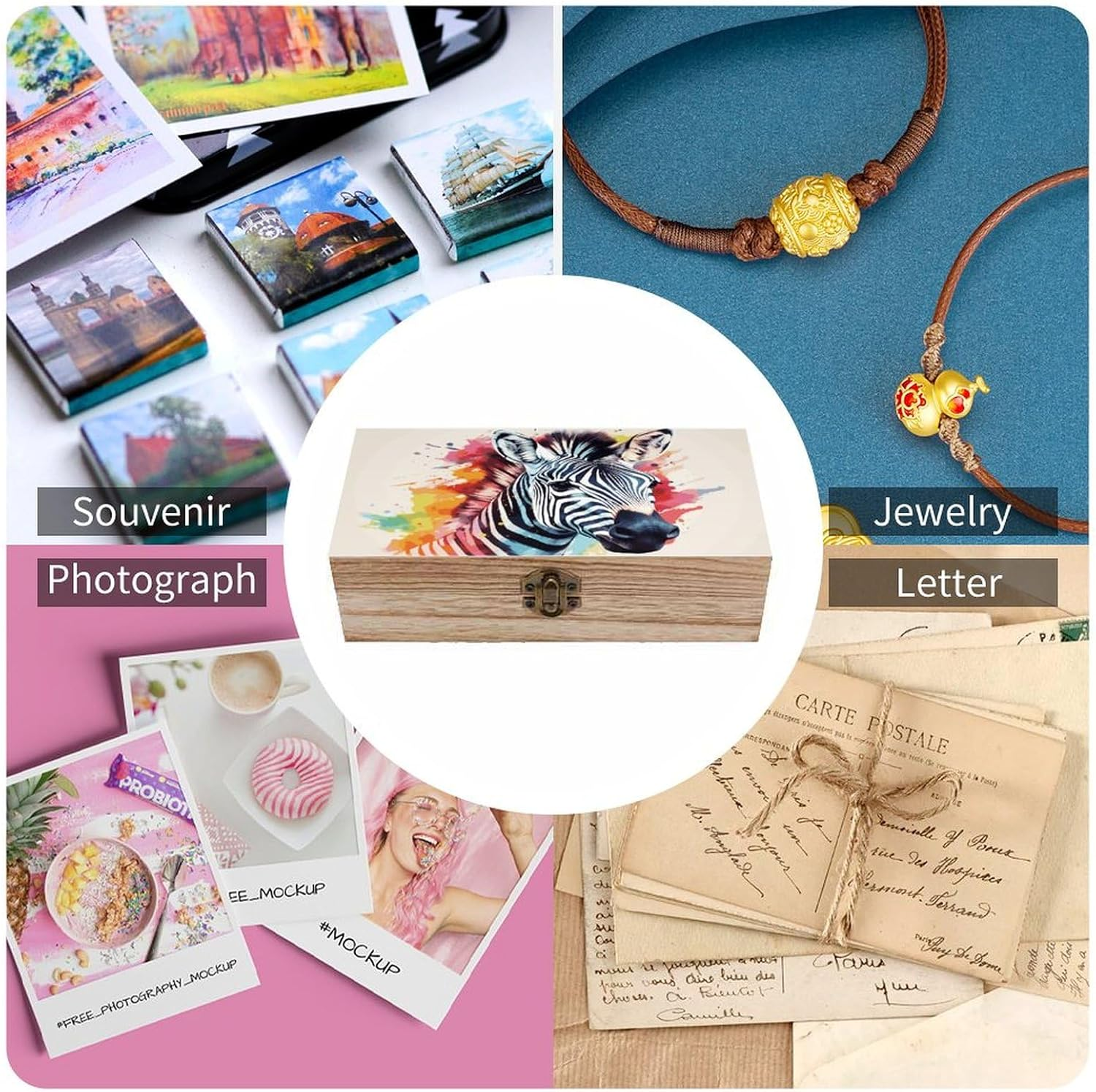 Colorful Zebra Wooden Box Wood Wedding Keepsake Boxes with Lids Small Decorative Boxes Lightweight Wooden Memory Storage Box for Crafts Keepsakes Jewelry Photo Letter Storage