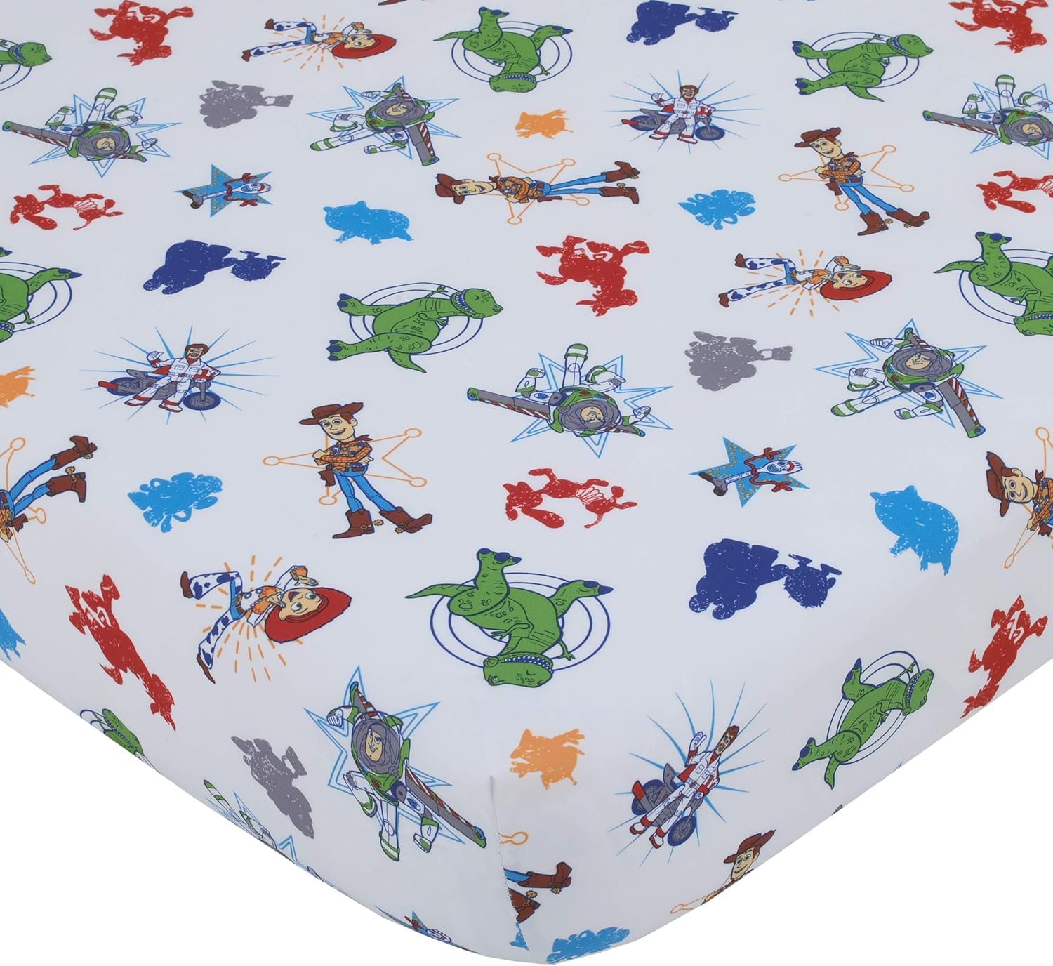 Disney Toy Story 4 - Blue, Green, Red & White 2 Pack Toddler Fitted Crib Sheet & Standard Size Pillowcase Set, Blue, Green, Red, White image number 5