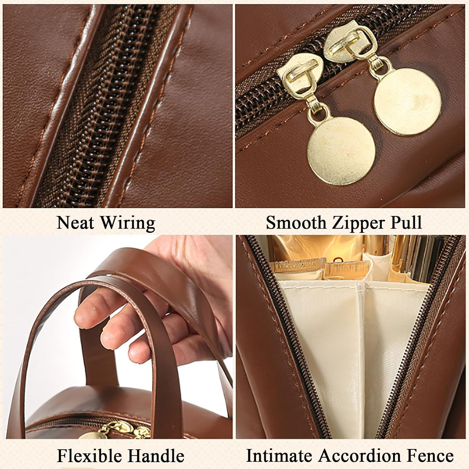 Multi Layered Shell Shaped Cosmetic Bag, Lightly Travel Multi-Layered Shell-Shaped Cosmeticbag, Portable Large Capacity PU Shell Waterproof Handbag Stylecosmetic Bag for Women (White) - Pink image number 4