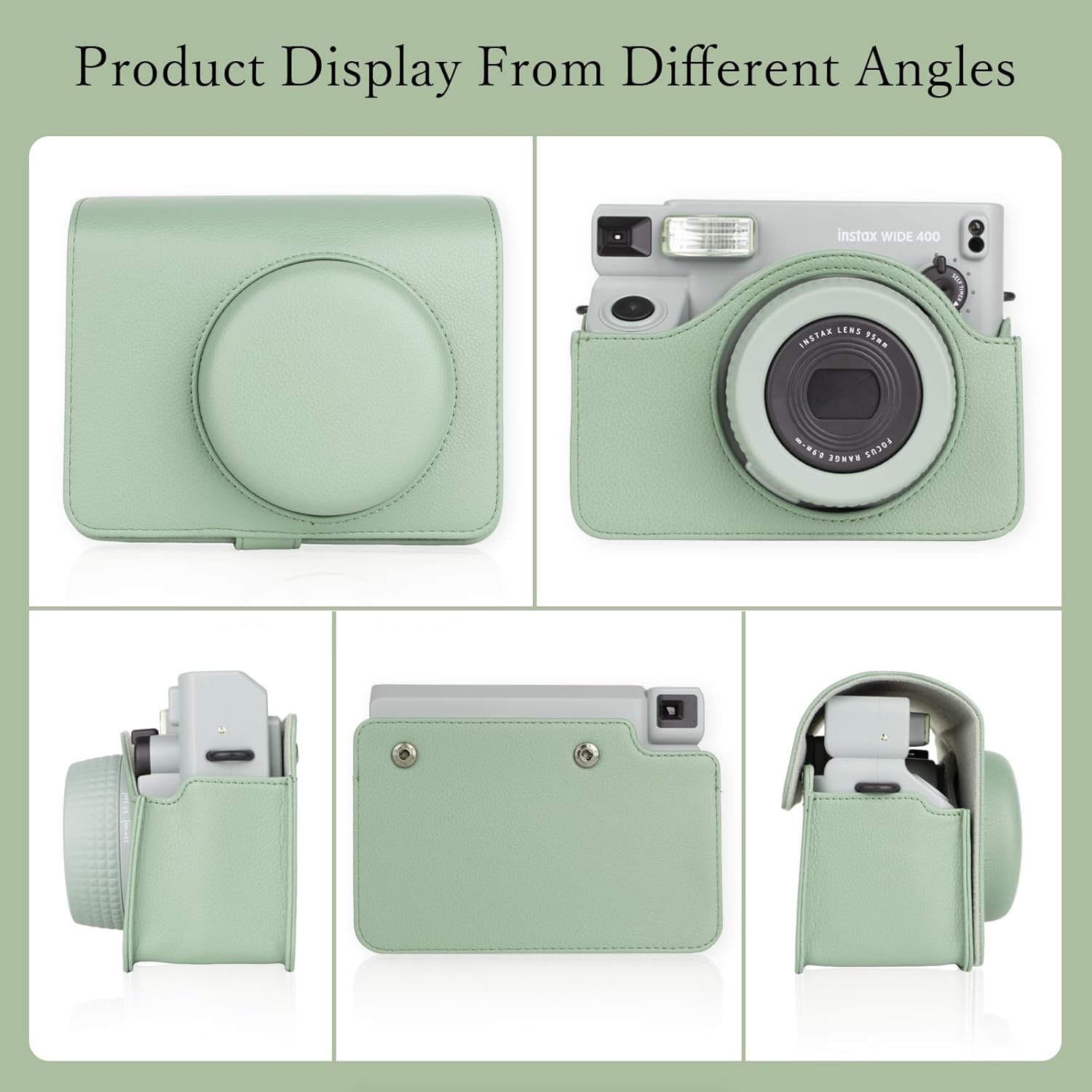 Rieibi Camera Case Compatible with Instax Wide 400，Carrying Case for Fujifilm Instax Wide 400 Instant Camera，Retro PU Leather Camera Bag，Protective Case with Shoulder Strap - Green