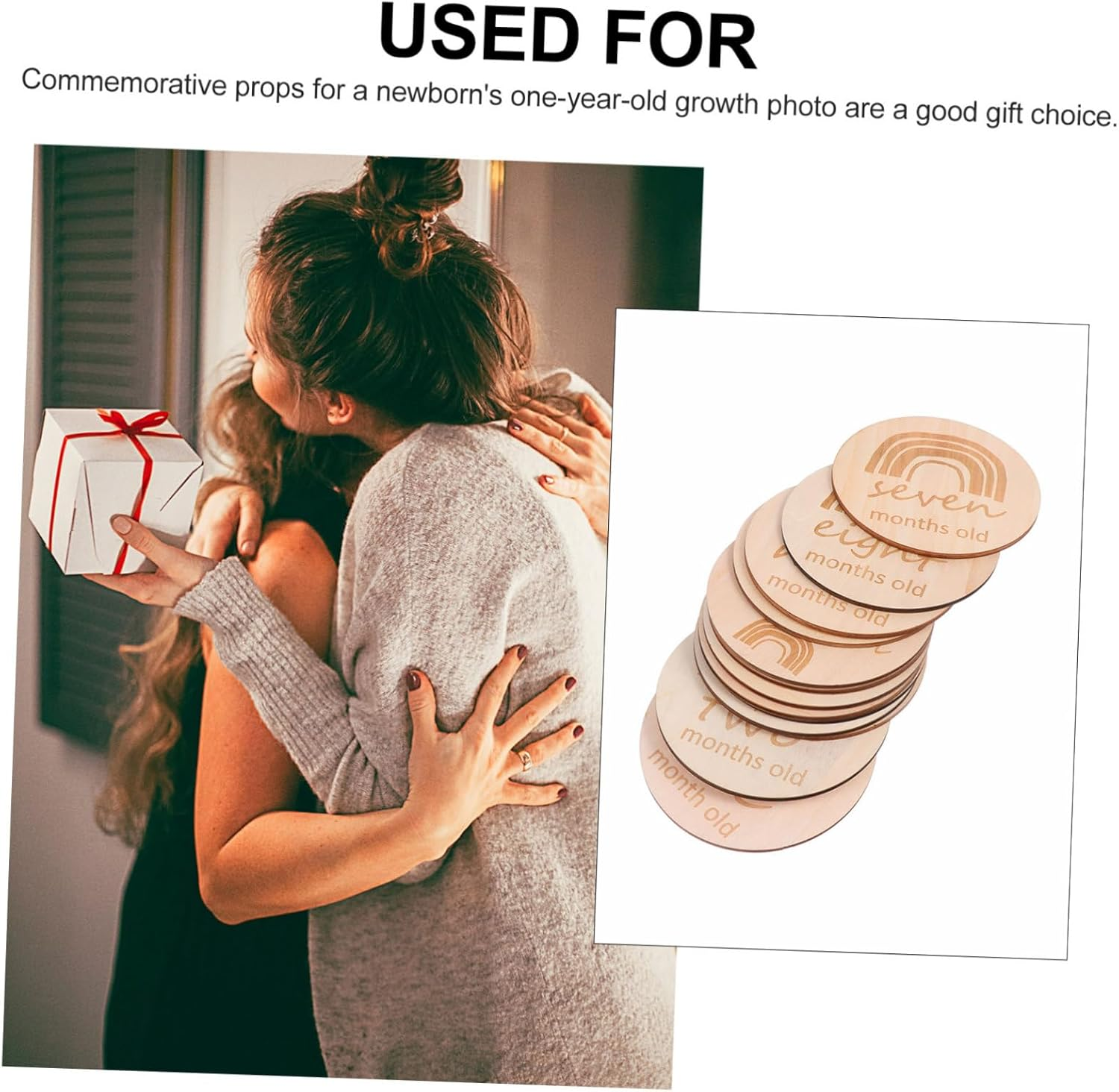 13Pcs Double Sided Rainbow Growth Recording Cards Wooden Monthly Milestone Props for Newborn Photography Shower Celebrations image number 4