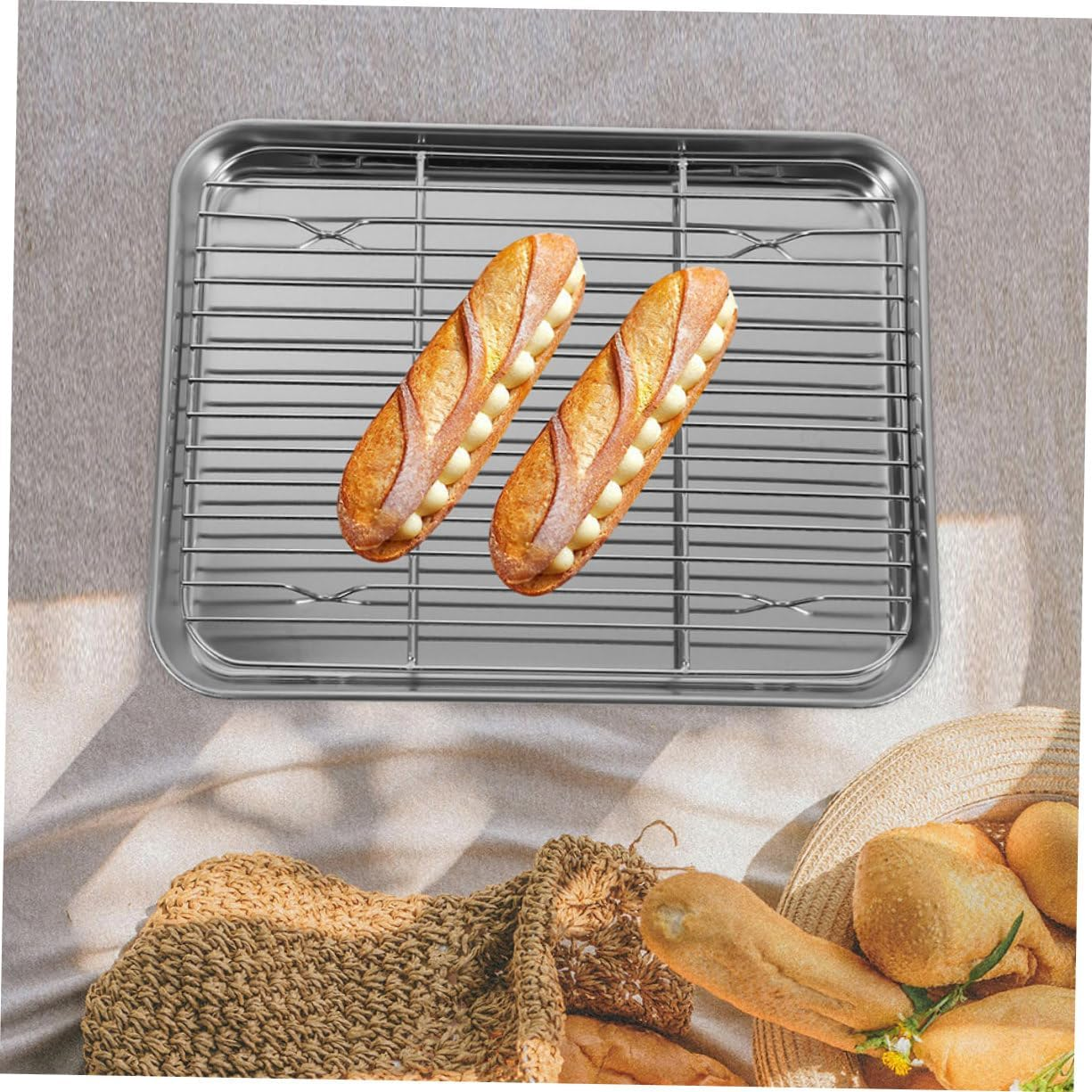 Cabilock 1 Set Stainless Steel Oil Drain Grid Versatile Baking Sheet Rack for Home Use image number 2