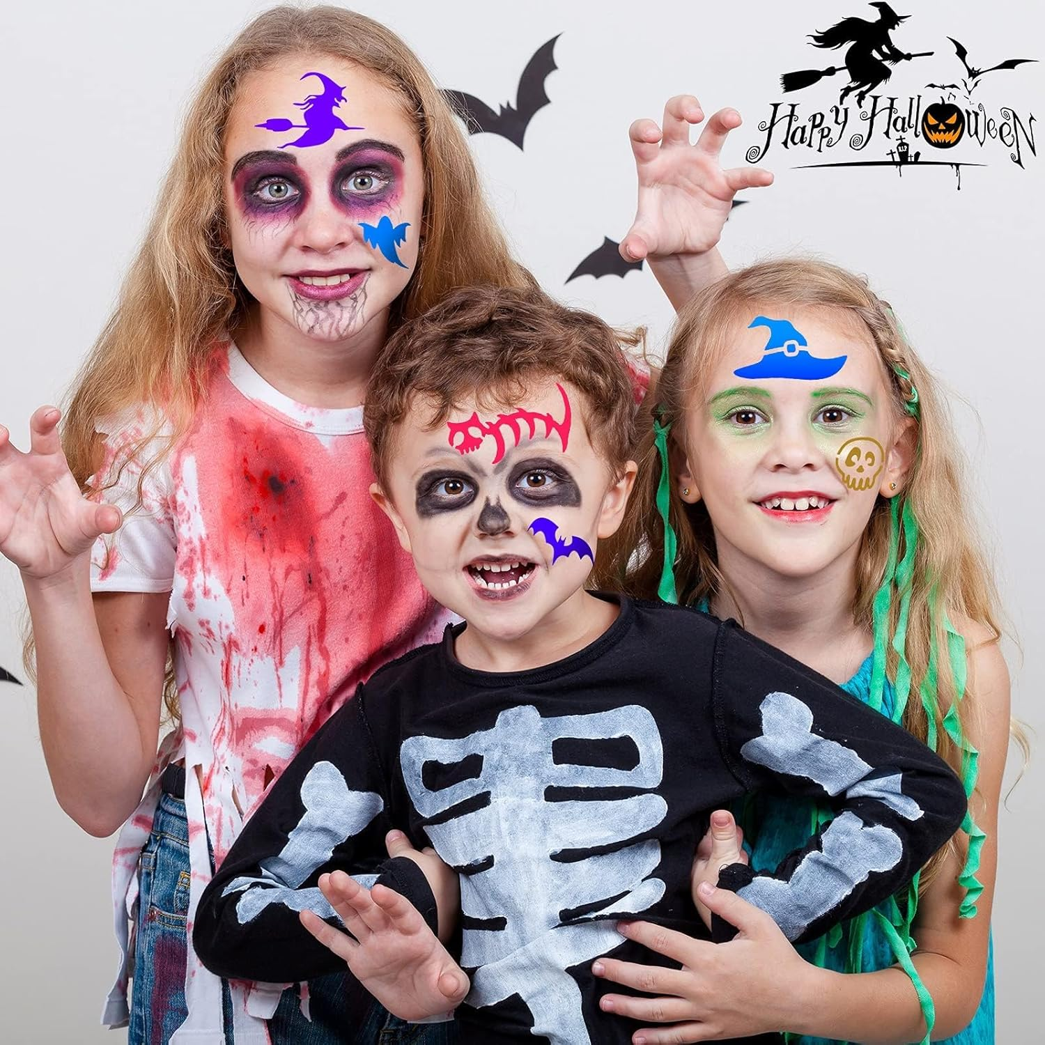 24 Pieces Face Paint Stencils Face Body Painting Tattoo Painting Templatestracing Stencils Holiday Halloween Makeup Body Art Tattoos (Cute Style)