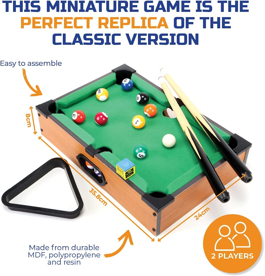 Party Central Kids Mini Pool Table Set, Compact and Portable Billiards Game for Children, Includes Balls, Cues, and Accessories, Fun Indoor Activity for Family and Friends