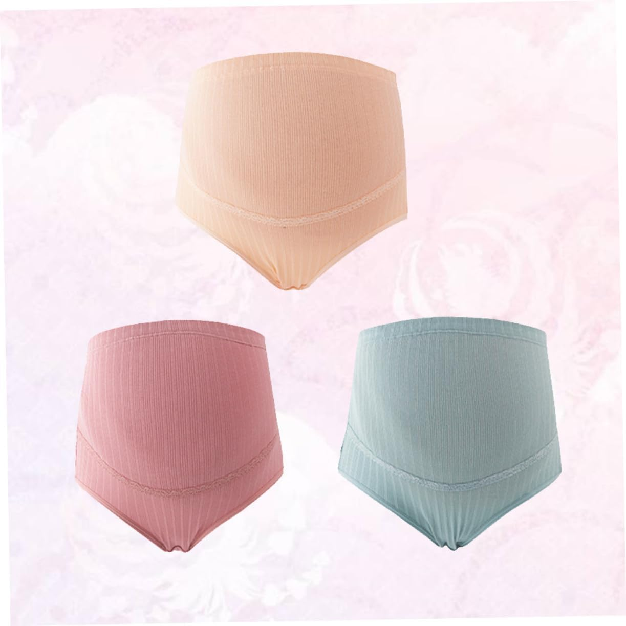 3Pcs High Waist Cotton Maternity Panties Stretchy Adjustable Stomach Support Nursing Underwear for Pregnant Women Breathable Comfortable Splice Design Pale Skin Blackish Green image number 3