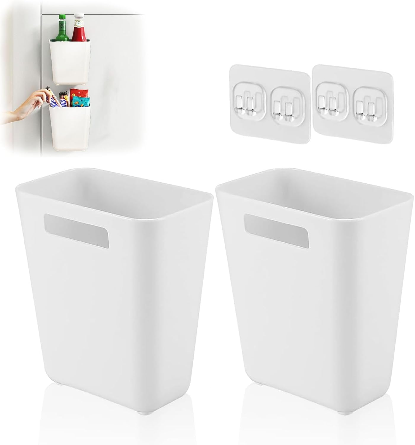 Pack of 2 Wall Mounted Storage Boxes, Door Organiser, Cupboard Organiser, Hanging Bathroom Organiser, Drawer, Self-Adhesive, Multifunctional, Suitable for Fridge, Kitchen, Bathroom, Bedroom (White)