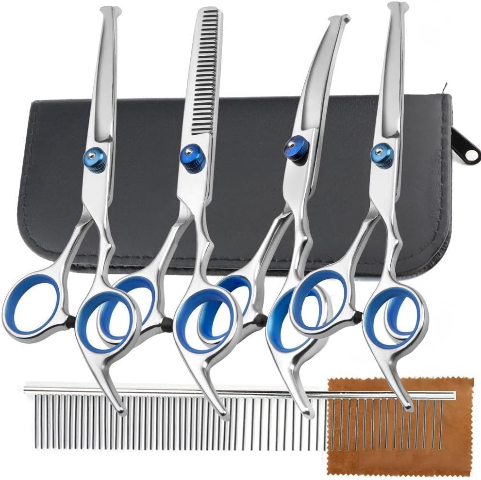 7-In-1 Dog Grooming Scissors Kit, Professional Dog Scissors with Safety round Tips, Stainless Steel Grooming Thinning Shears for Dogs Cat Pet image number 3