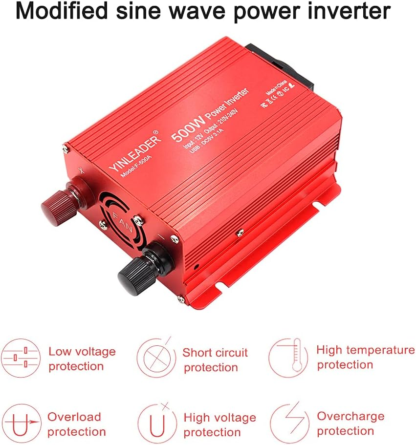 500W 12V 220V Dual USB Power Inverter DC 12V AC 230V Inverter Transformer with Cigarette Lighter Socket image number 2