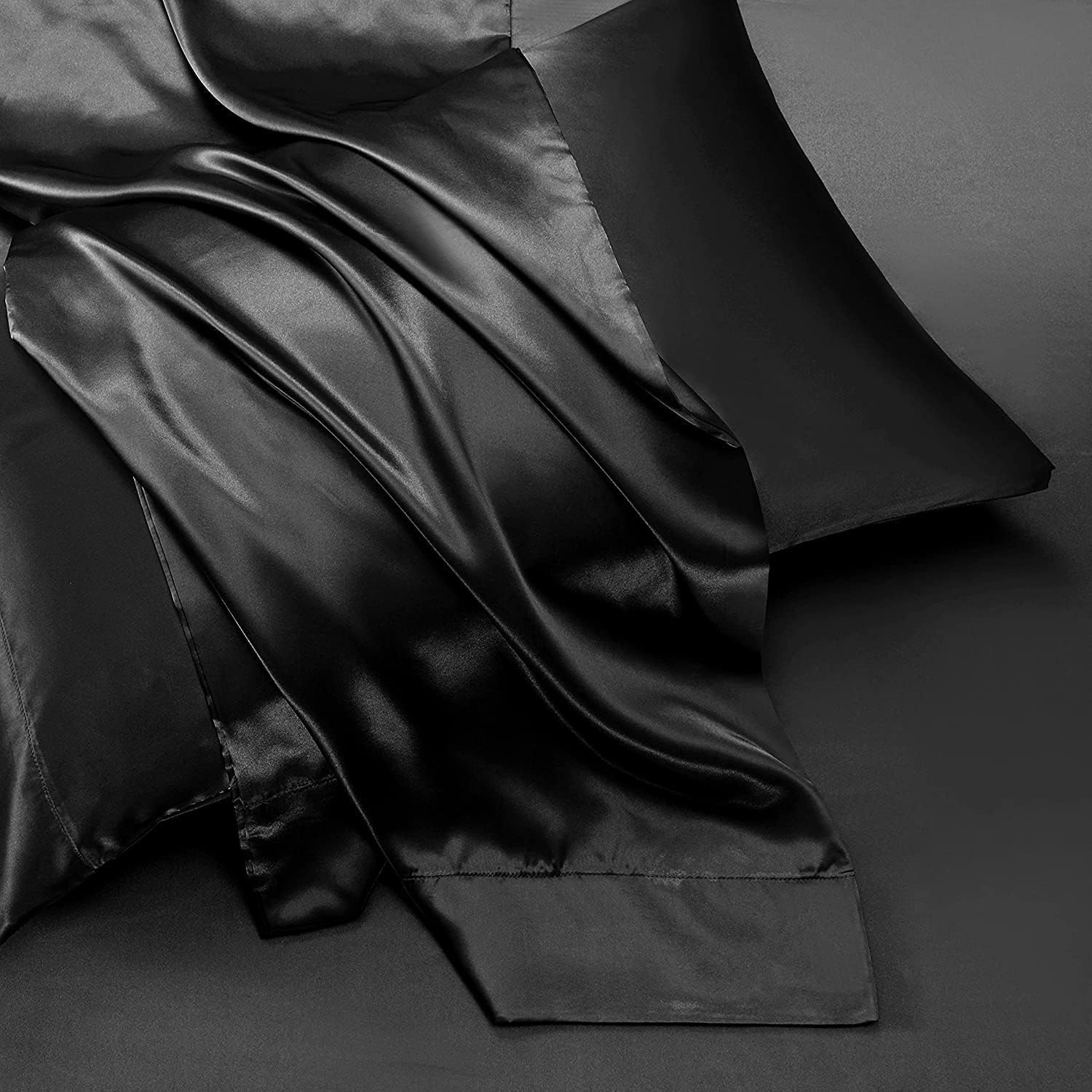 Ultra Soft Sheet Set,100% Soft Luxury Silky Satin, Fitted Sheet & Flat Sheet & 2 Pillowcases (Black, Singe) image number 3