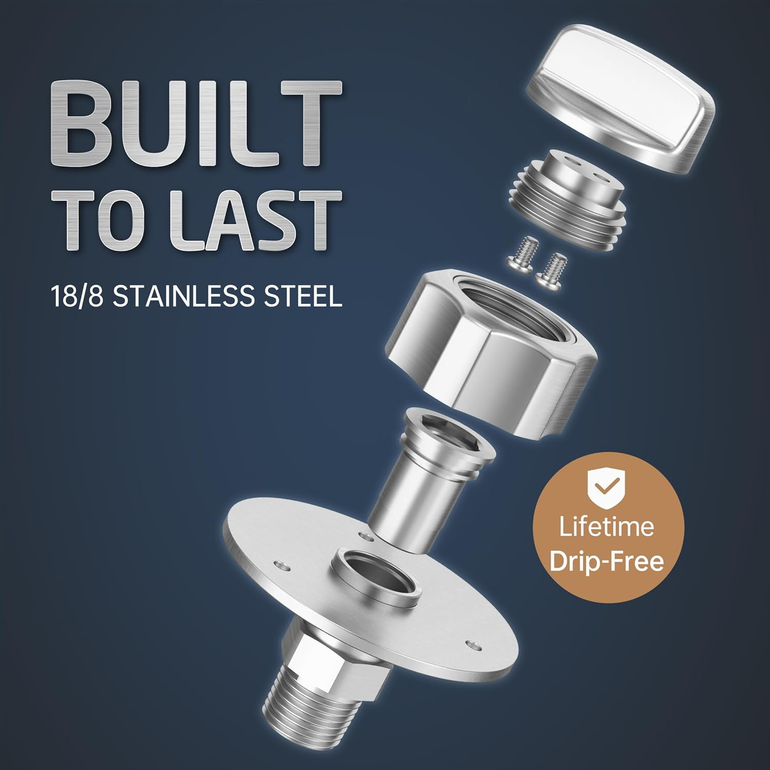 18/8 Stainless Steel RV Water Inlet with Upgraded Check Valve, KES All Metal RV City Water Inlet Replacement, Leak Resistant Design for RV, Camper, Trailer, Marine, Brushed Finished, RWI200-BS image number 5