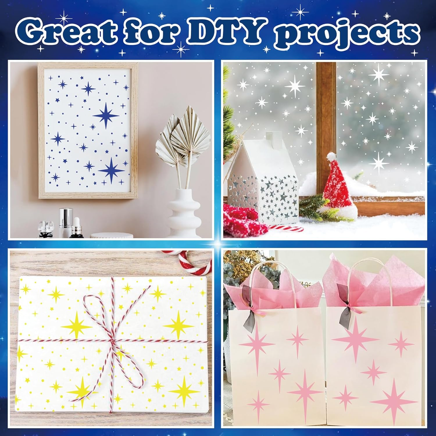 Yanroom Large Star Stencil for Painting, Reusable Paint Stencils, 6 X 8 Inches, 6Pcs, Twinkle Star Wall Drawing Stencils, Craft Canvas Fabric Home Decoration image number 5