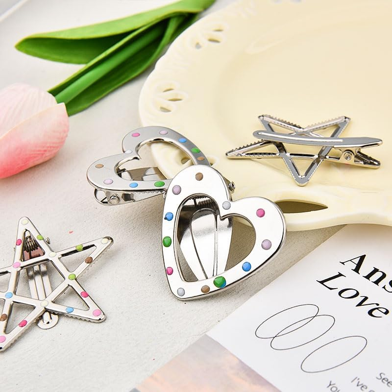 4 PCS Star Heart Hair Clips for Women Girls Y2K 2000S Hair Barrettes Star-Shape Hairpins Punk Side Clip for Short Long Hair Accessories image number 4