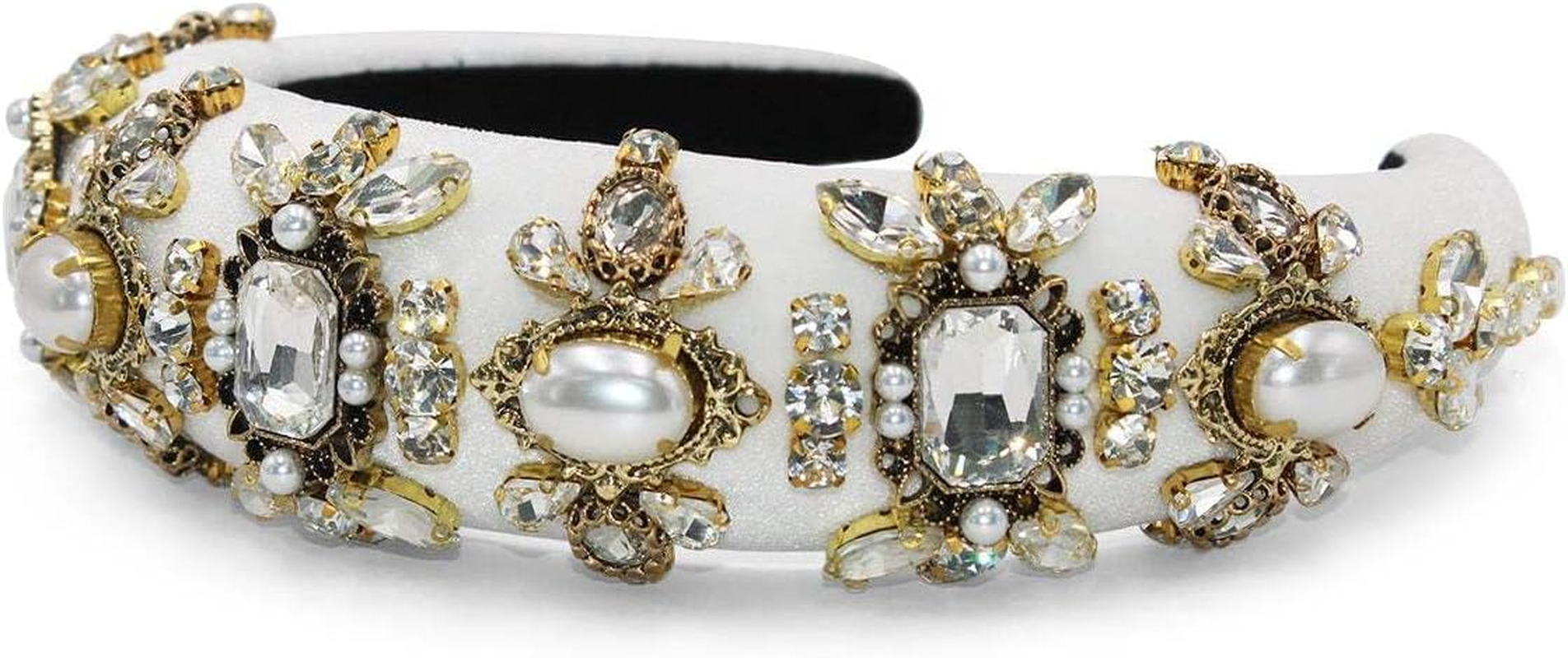 Morgan & Taylor Ophelia Beaded Padded Headband - White, Chic Statement Accessory White