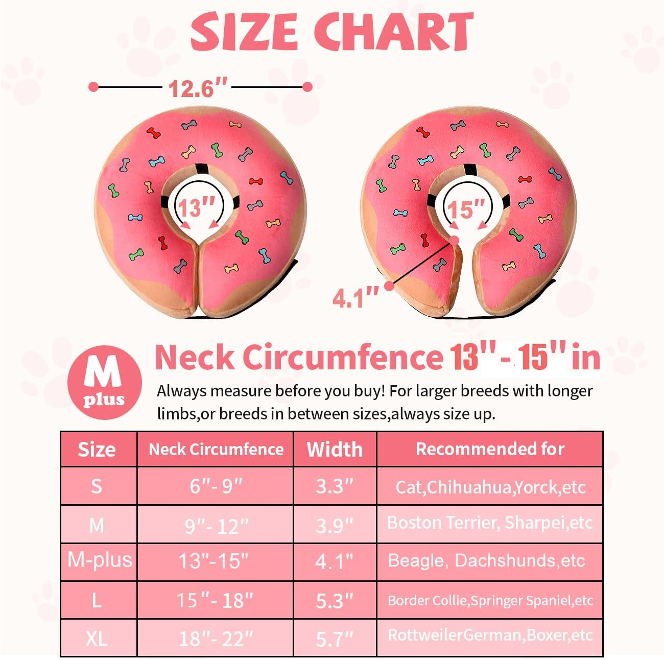 Inflatable Recovery Dog Cone, Protection Dount Collar for Small Medium Large Dogs, Adjustable Soft E-Collar for Dogs and Cats after Surgery, Cute Dog Bone Pattern (Pink, Medium-Plus) image number 6