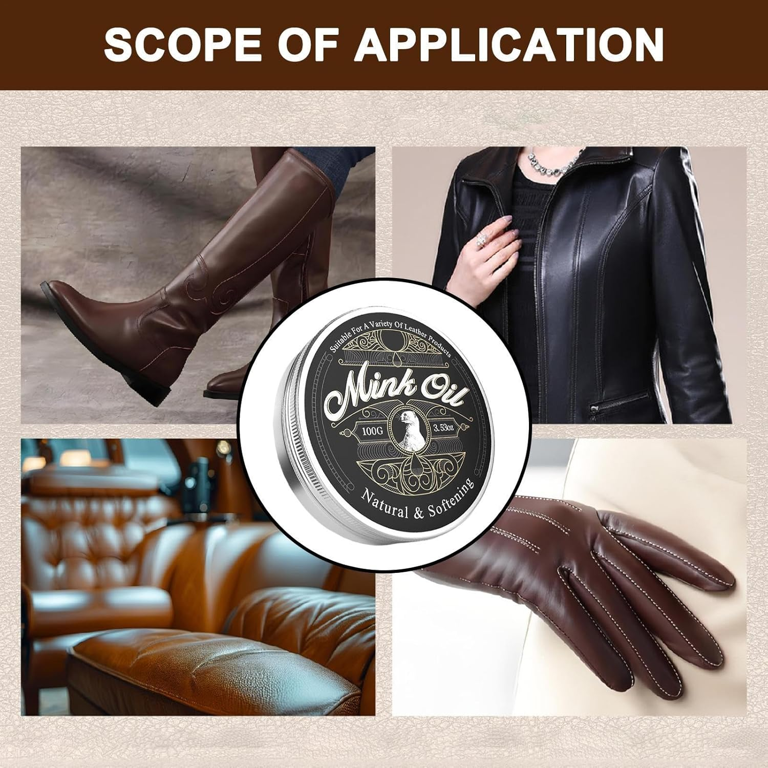 Mink Oil Paste | Leather Care Cleaner Conditioner - 100G All-Natural Paste, Soften and Restore for Boots, Shoes, Clothing, Furniture image number 6