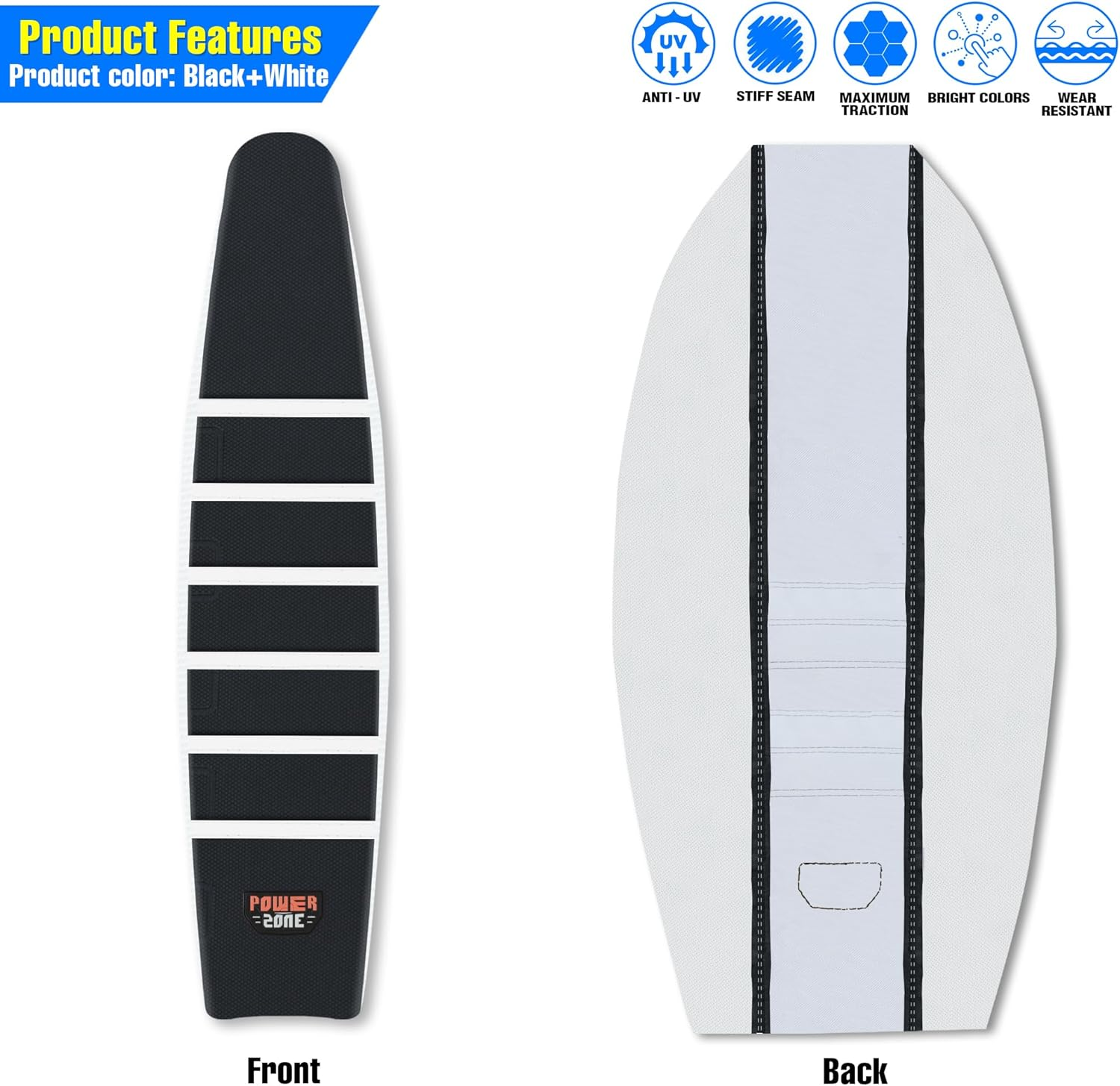 Universal Ribbed Dirt Bike Seat Cover - Gripper Soft Seat Cover for Most Dirt Pit Bike Motorcycle (White-Black) image number 1